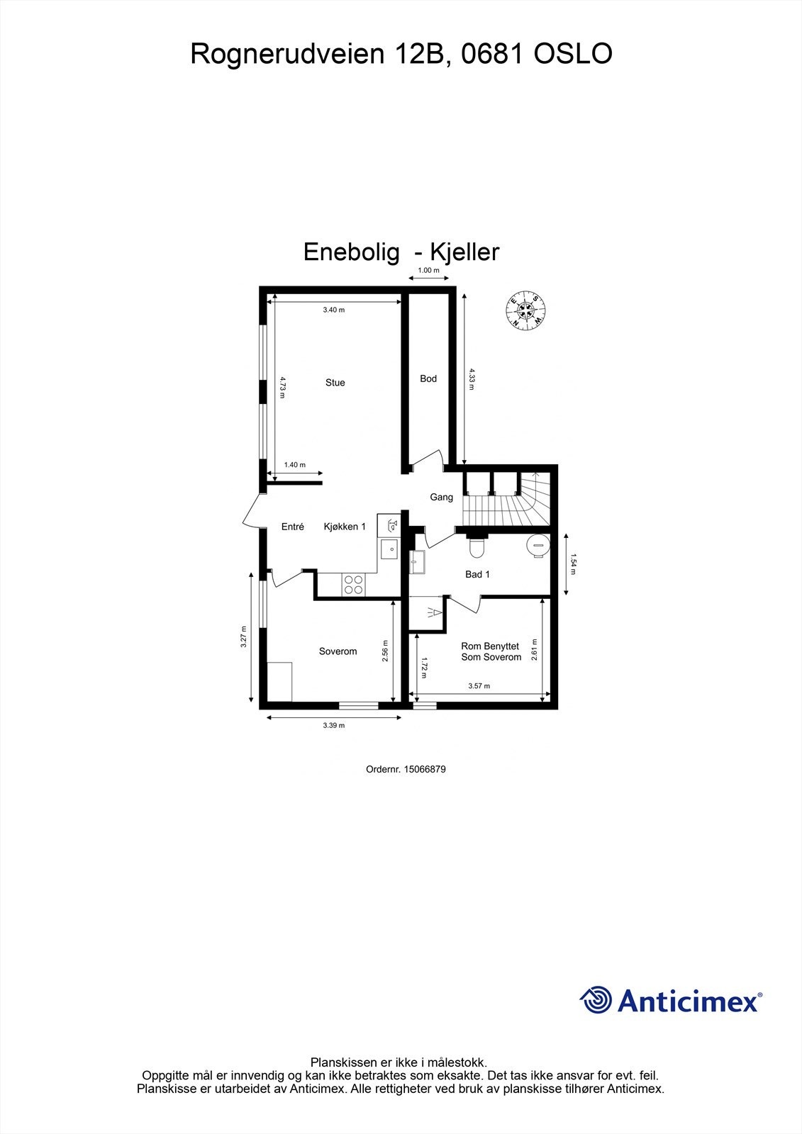 Plantegning kjeller- hybel. Galleribilde