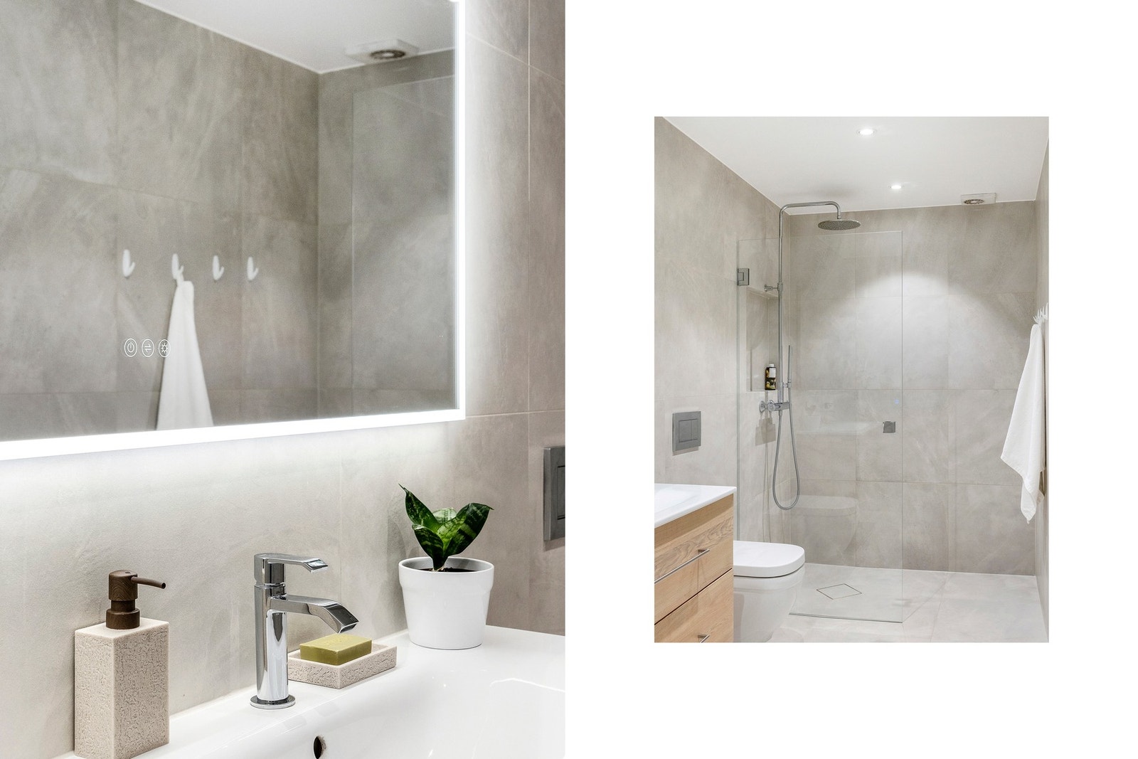 Badet er oppgradert med tidløst materialvalg og fremstår innbydende. Galleribilde