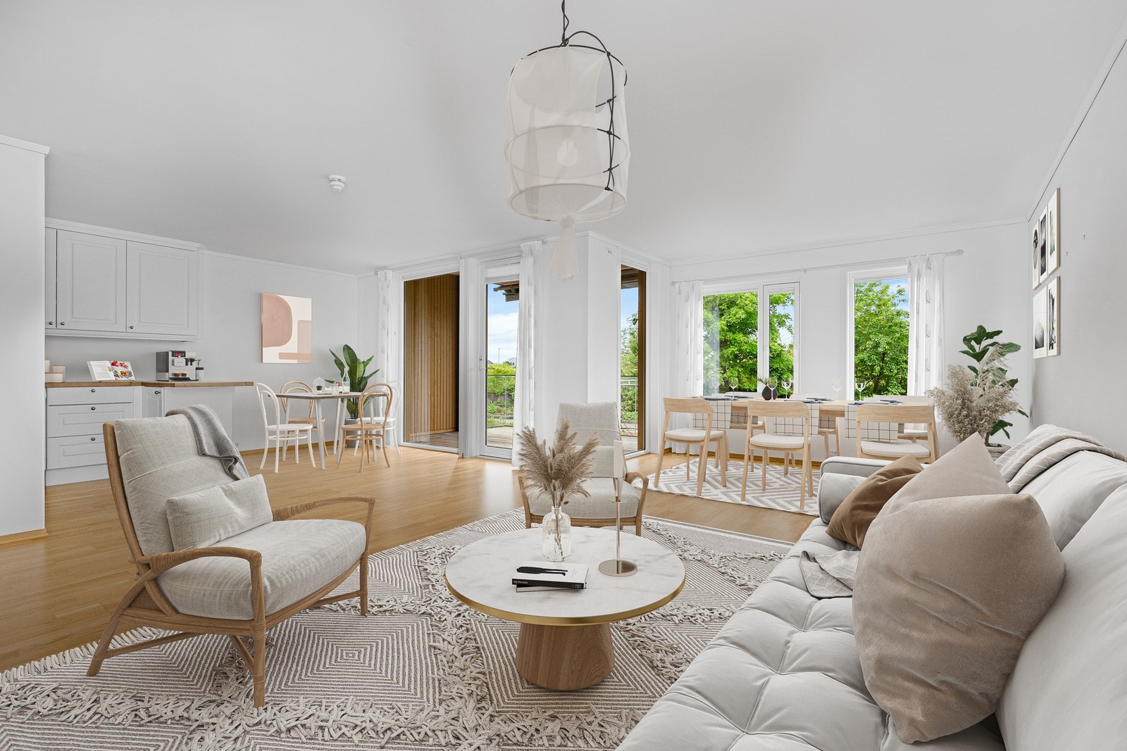 Velkommen til Kirsten Flagstads vei 13, stuen har en god plass til både spisebord og tvkrok (digitalt stylet) Galleribilde