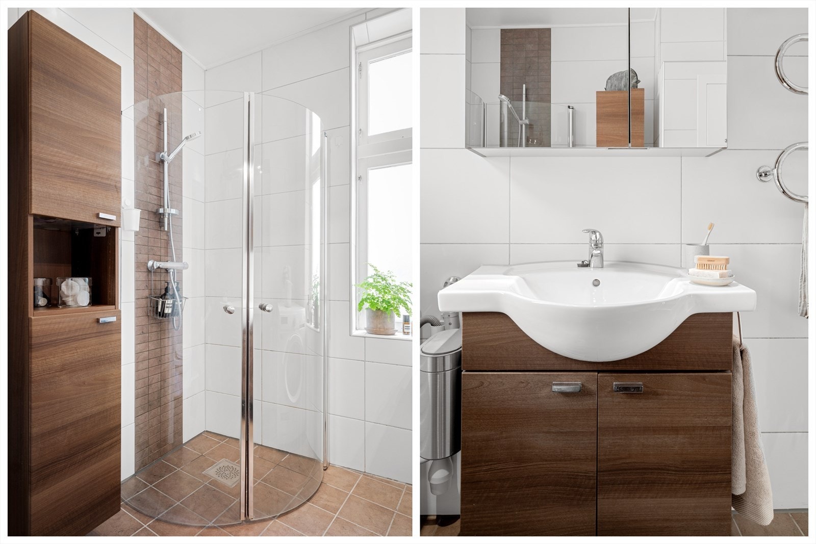 Rommet ble oppusset av en tidligere eier i 2009 med tidløse fargevalg på fliser på gulv og vegger, og en fin downlightsbelysning. Galleribilde