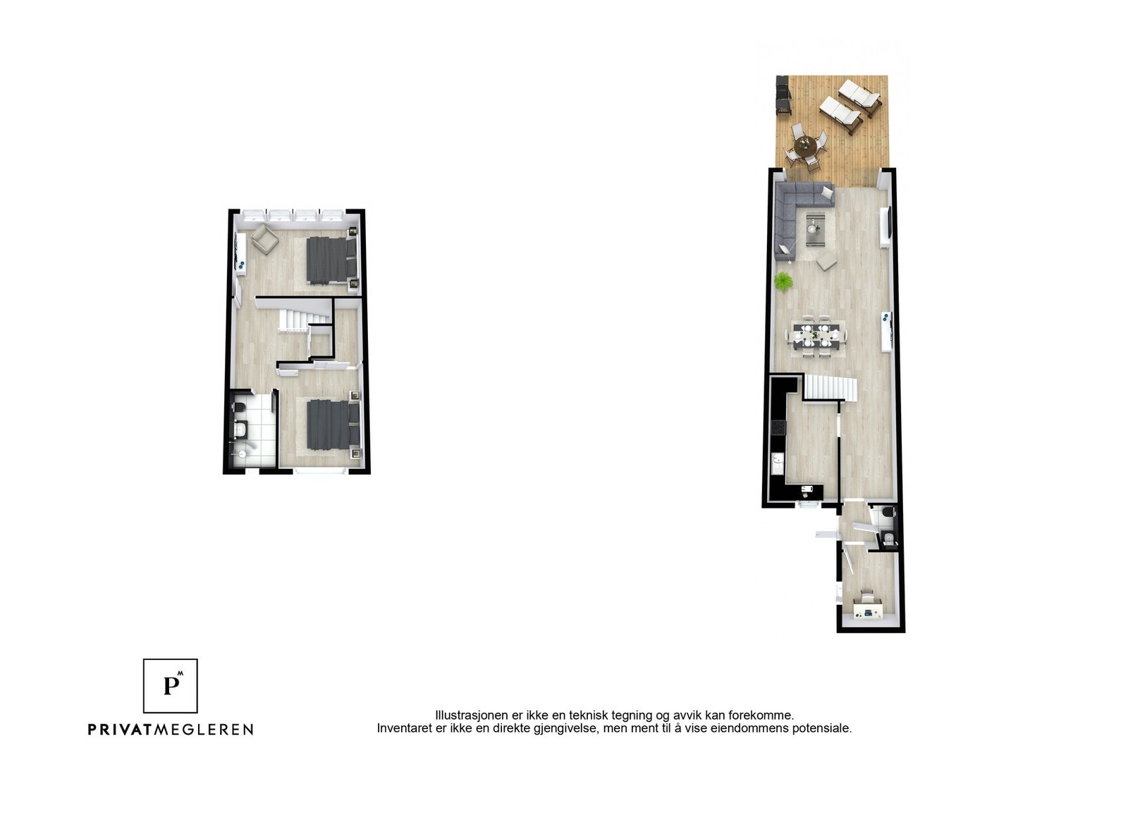 Planløsning, begge etasjer. Galleribilde