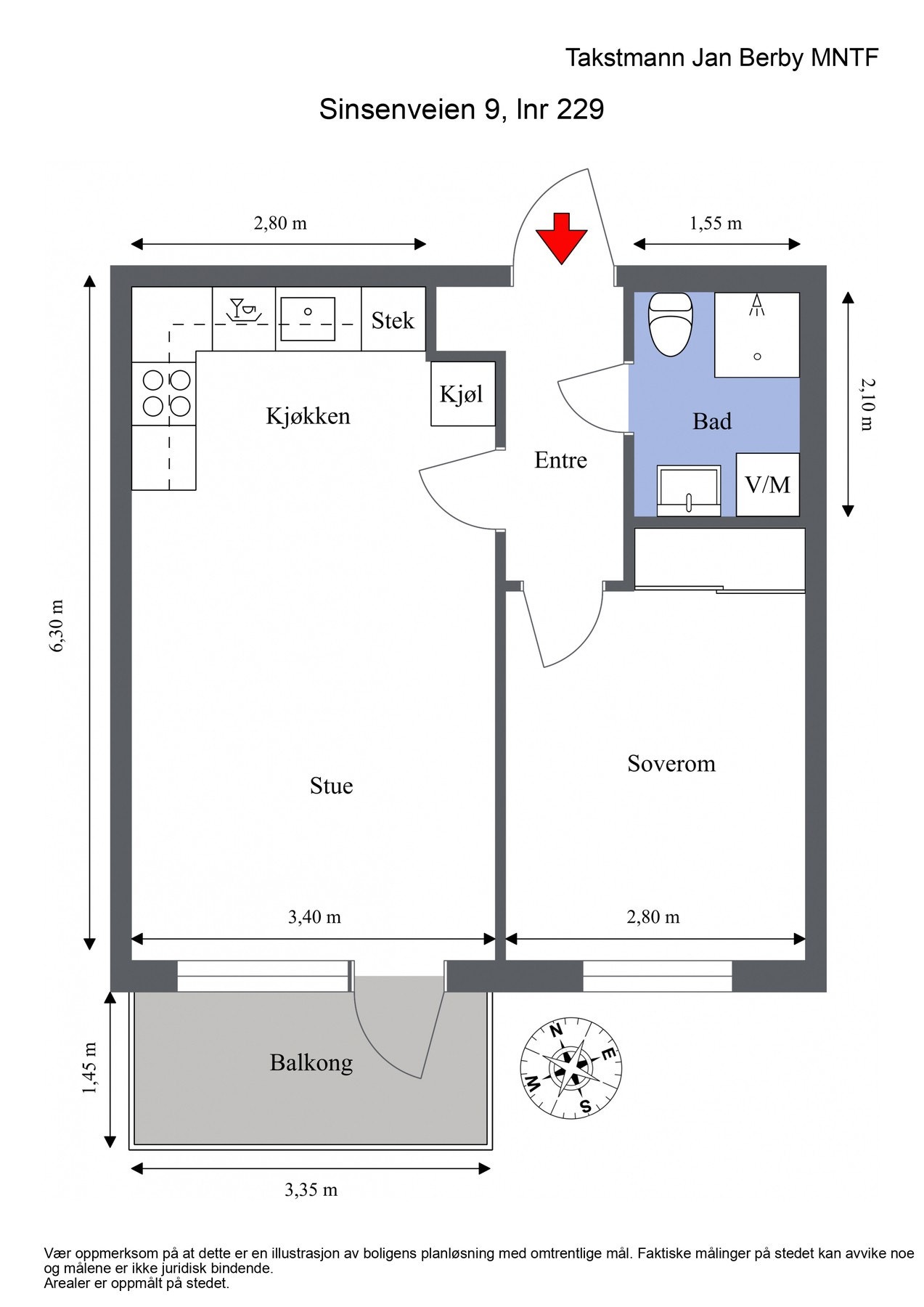 Plantegning med mål. Galleribilde