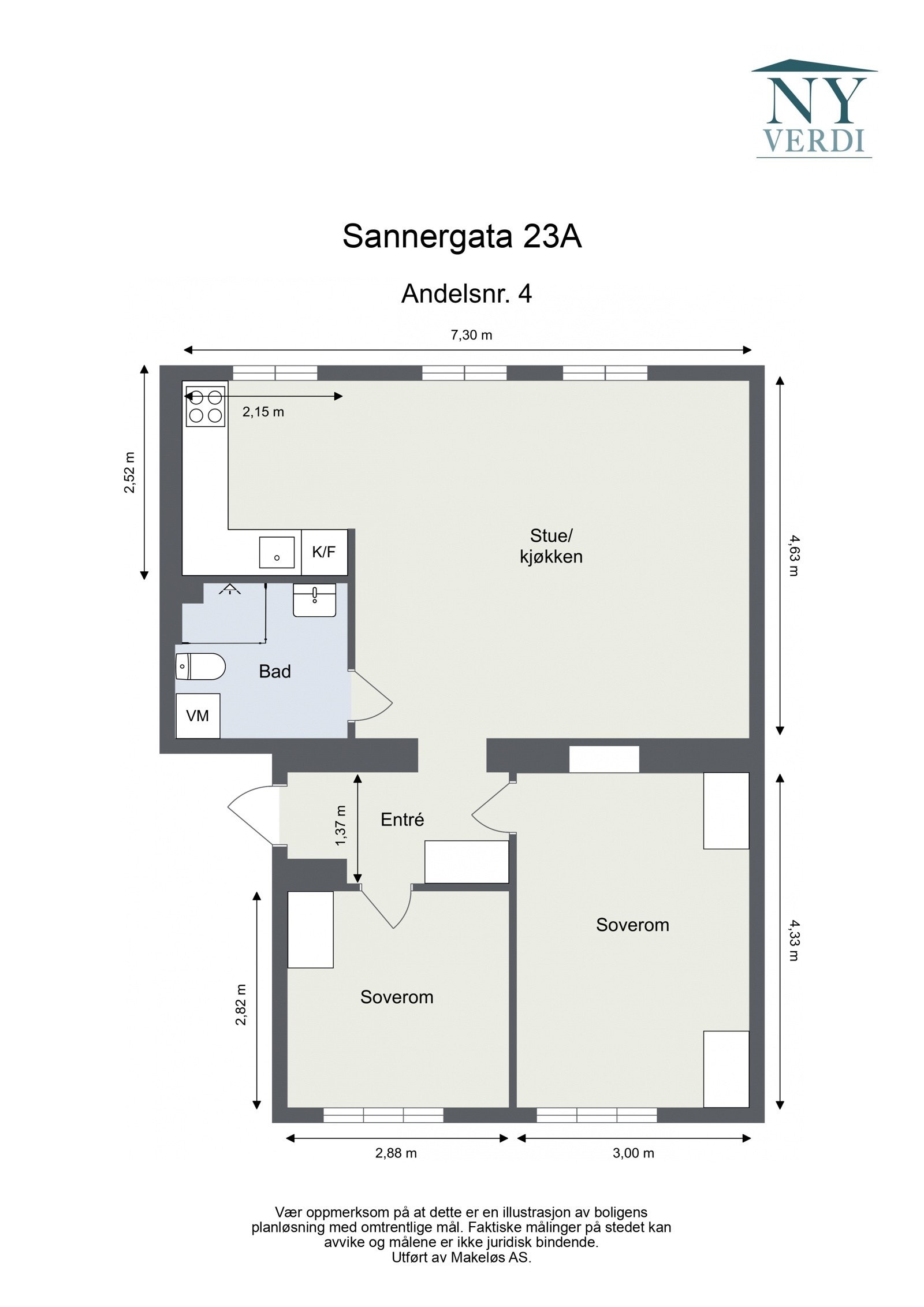 Sannergata 23A - Leil. 202, andel 4 - 2D Floor Plan Galleribilde