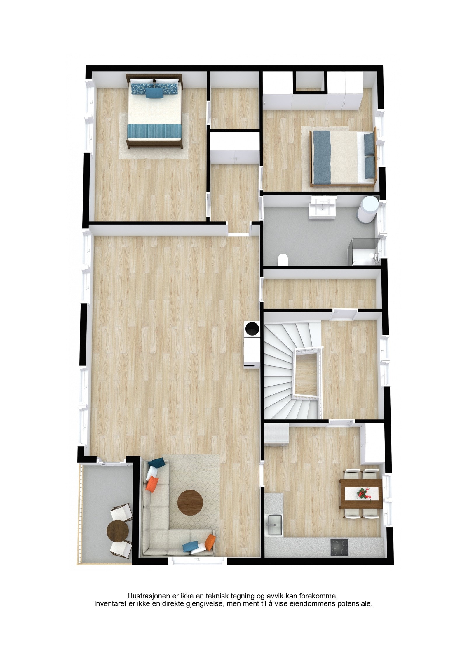 Plantegning 2. etasje 3D. Galleribilde