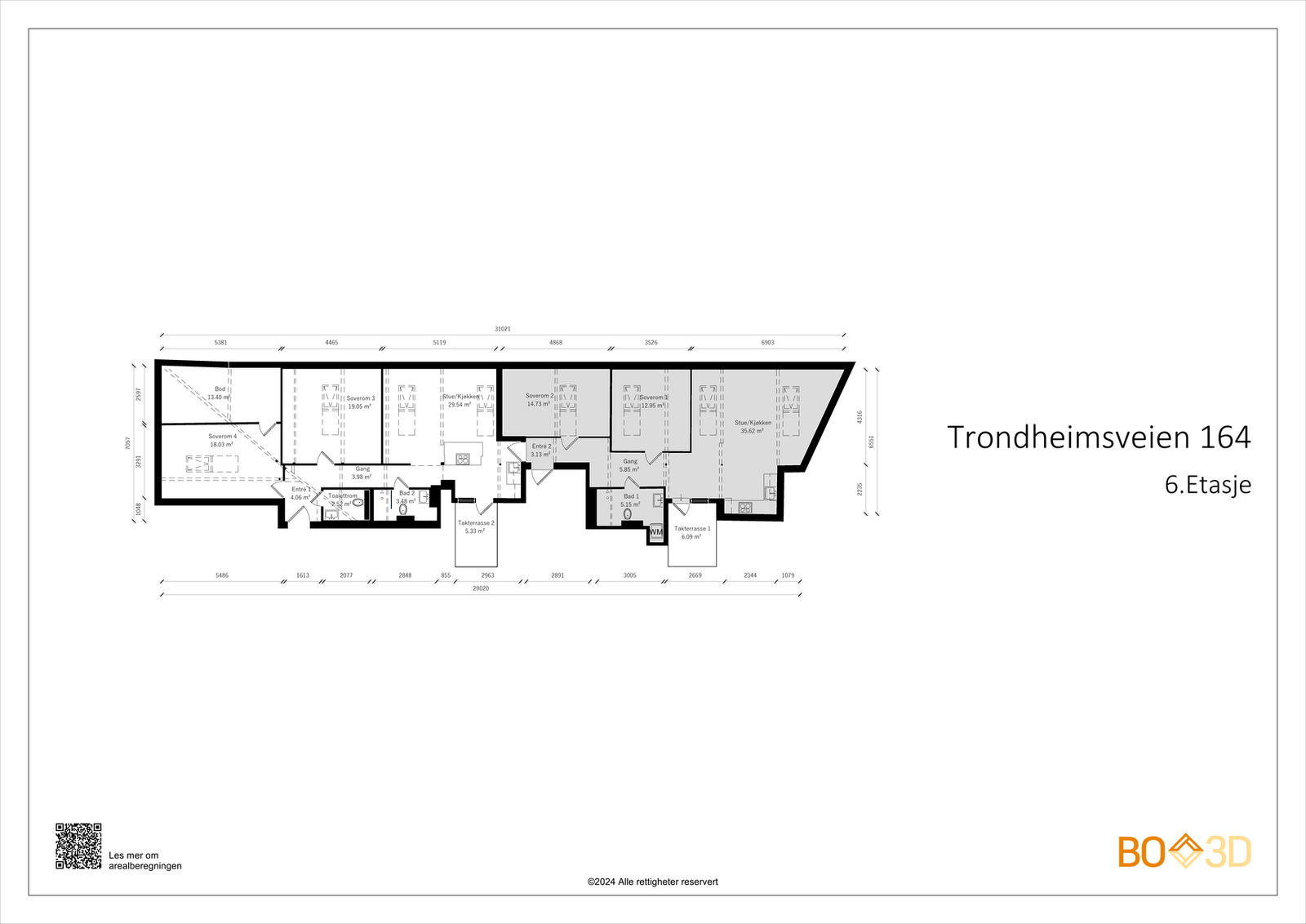 Planløsningen. Leiligheten er én borettslagsandel bestående av to leiligheter i én. Galleribilde