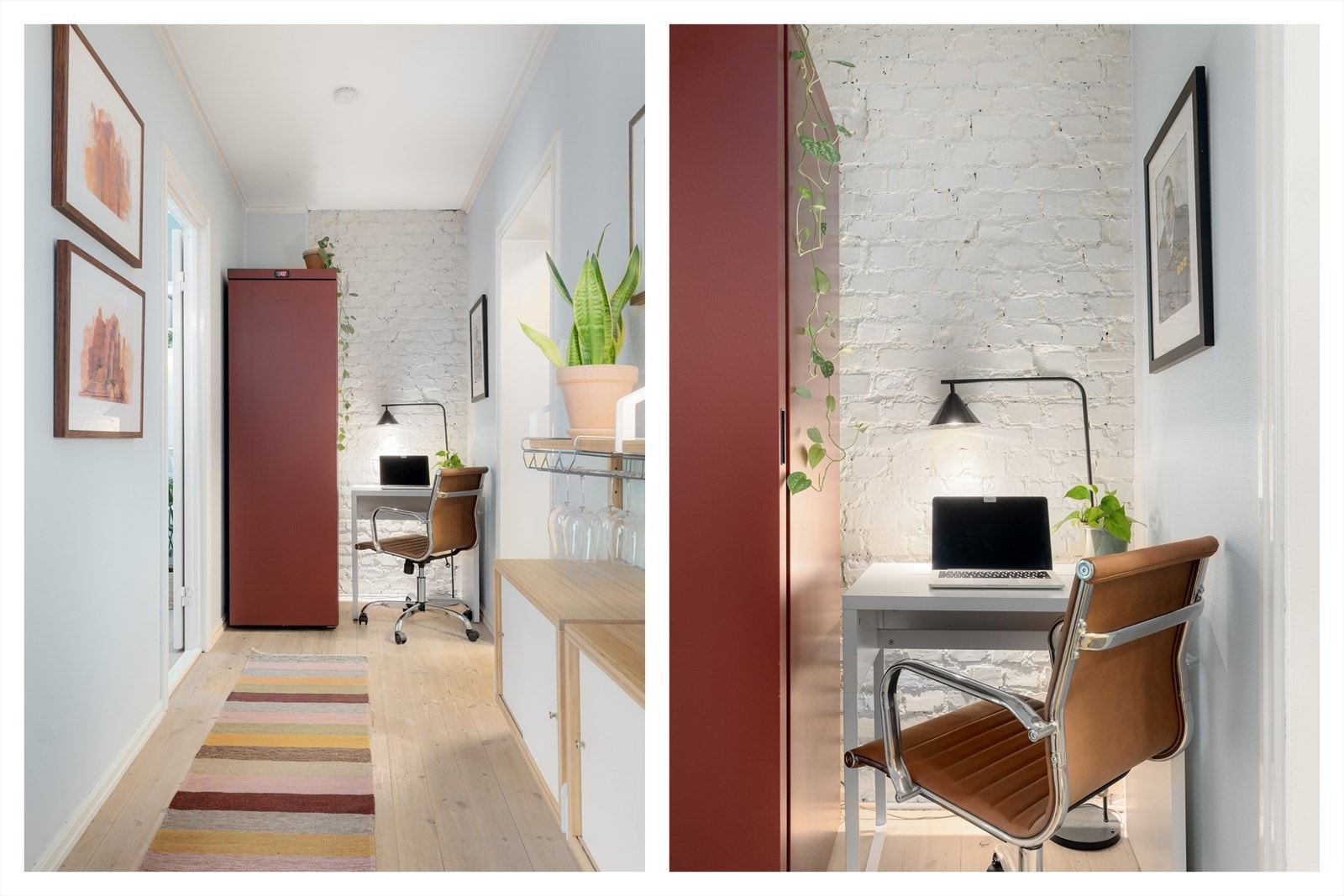 I enden av mellomgangen som leder til soverommet er det en ypperlig plass for å innrede et hjemmekontor. Galleribilde