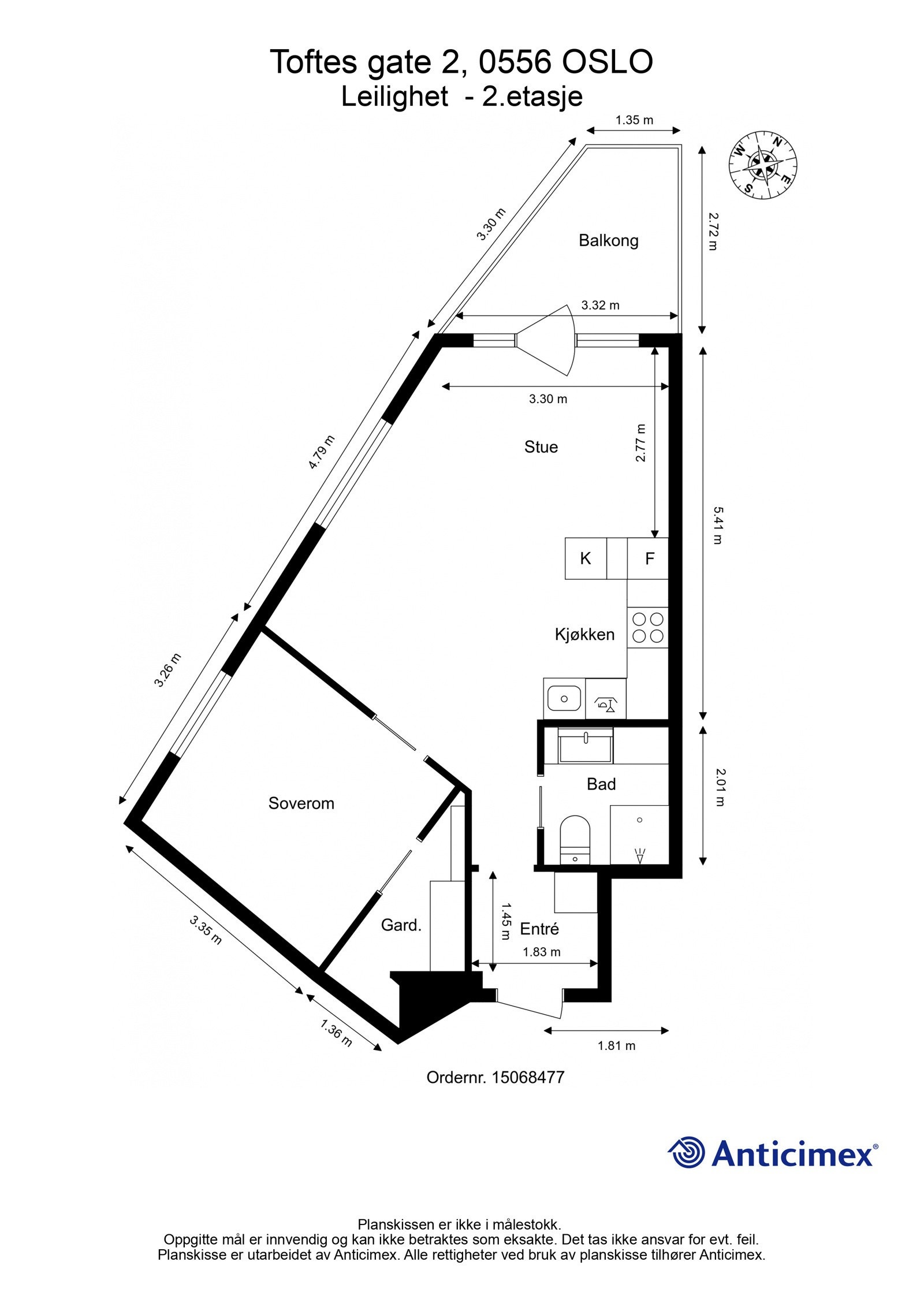 Plantegning med mål. Galleribilde