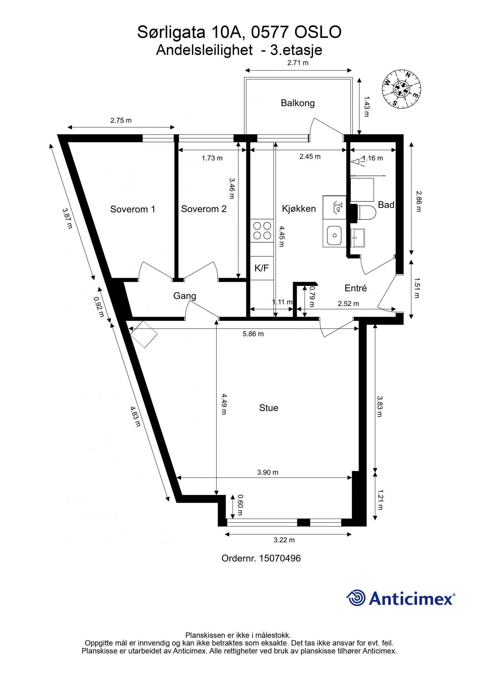 Planskisse i 2D med mål. Galleribilde