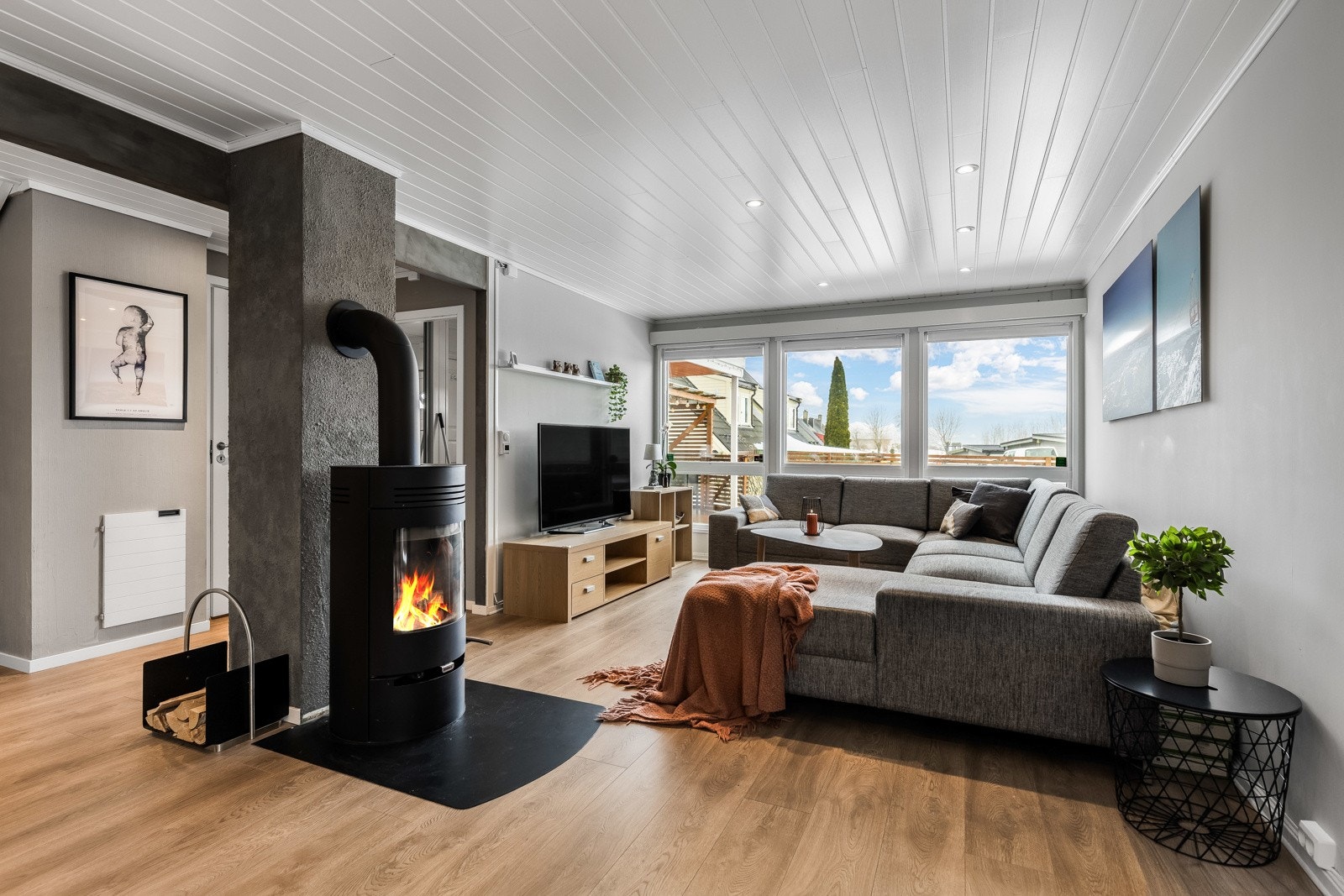 Peisovnen er plassert mellom sofasonen og spiseplassen, og er en naturlig stemningsskaper i vinterhalvåret. Galleribilde