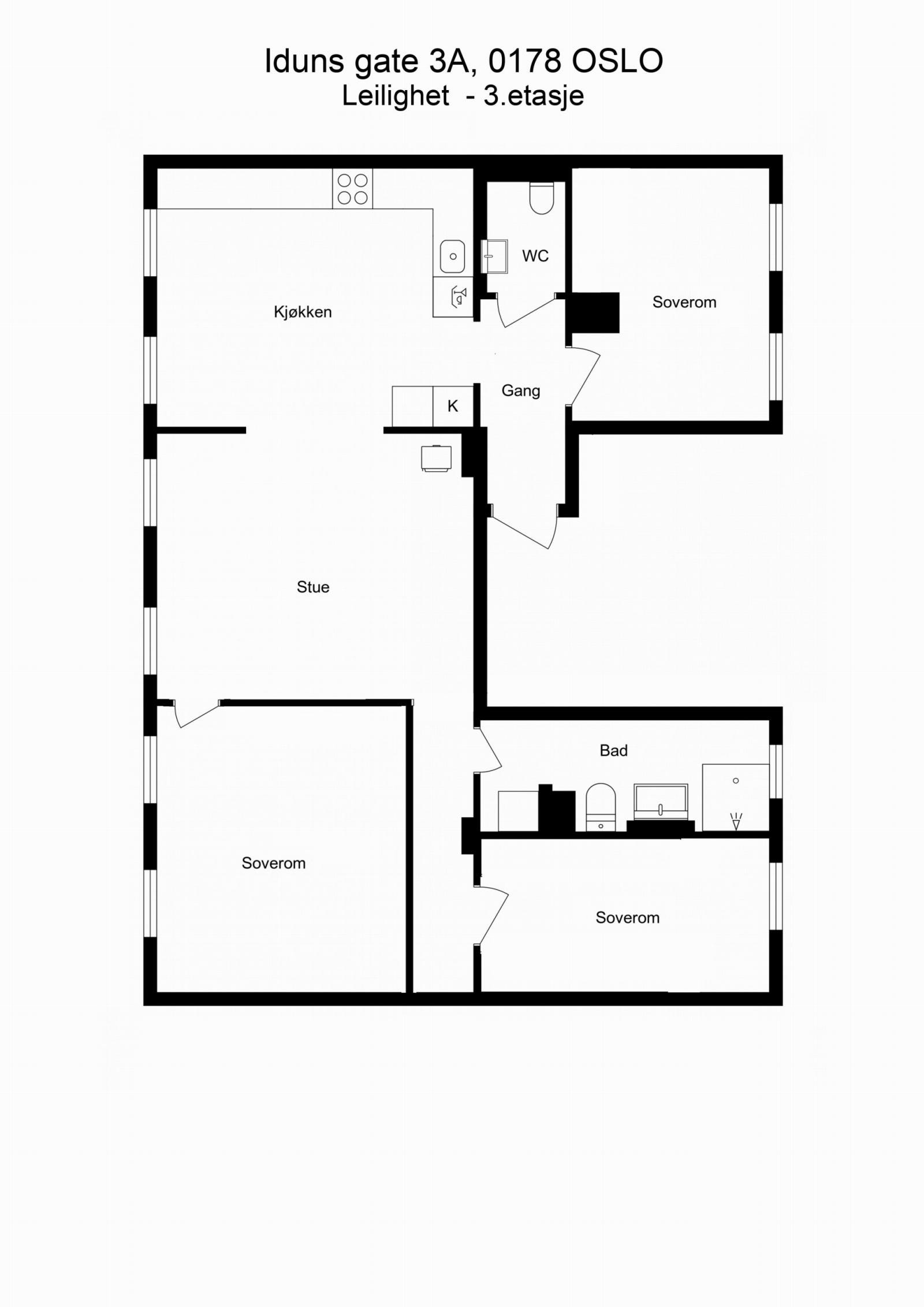 Alternativ planløsning av boligen som 4-roms. Evt. ombygging kan være søknadspliktig til kommune og styret i borettslaget. Galleribilde