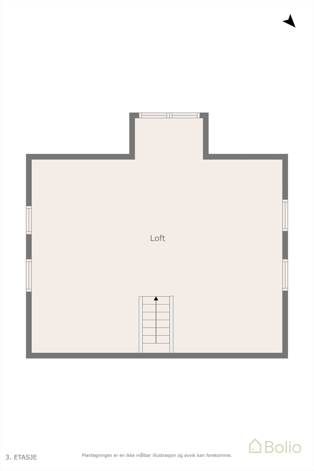 Plantegning loft hvit hytte. Galleribilde