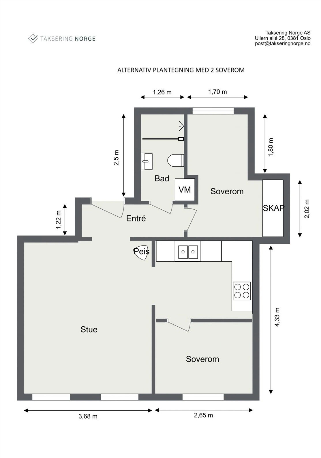 Alternativ plantegning dersom man ønsker et ekstra soverom eller kontor. Galleribilde