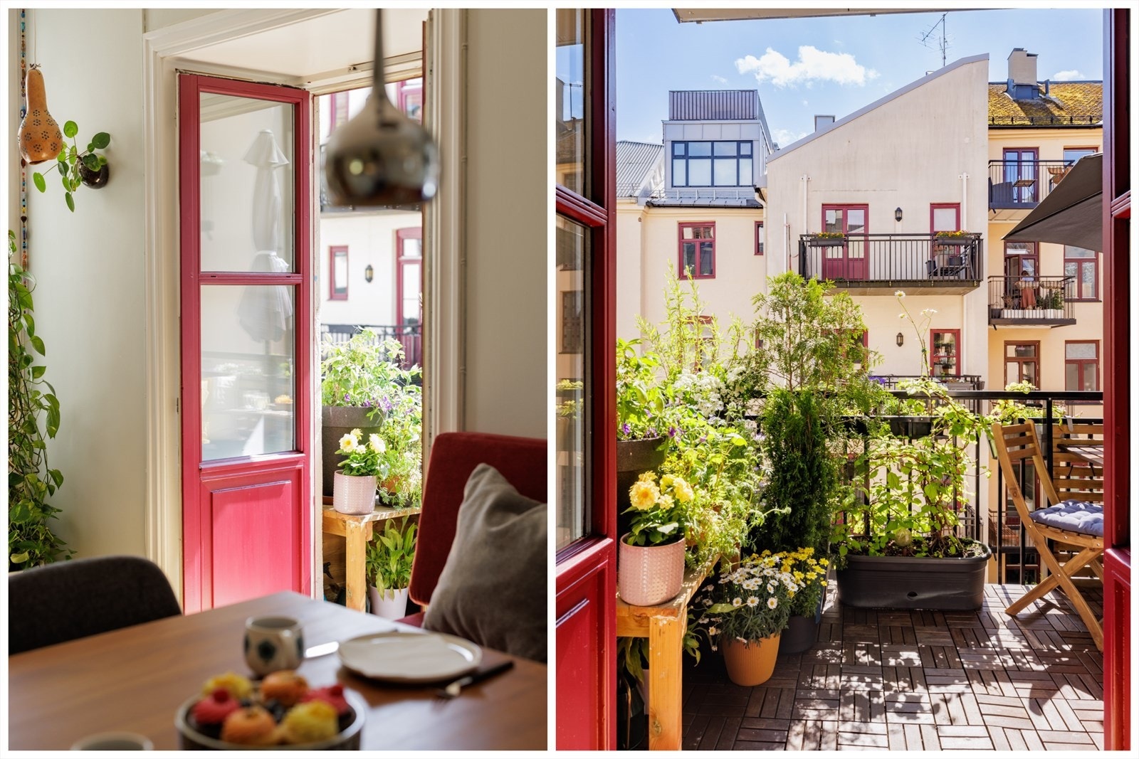 Fra kjøkkenet har du utgang til frodig og solrik balkong mot rolig bakgård Galleribilde