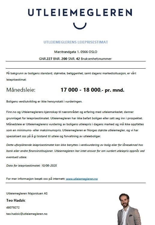 Estimat på utleiepris fra utleiemegleren Galleribilde