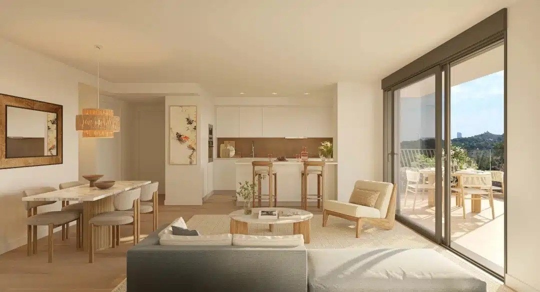 Stue med åpen kjøkken løsning Galleribilde