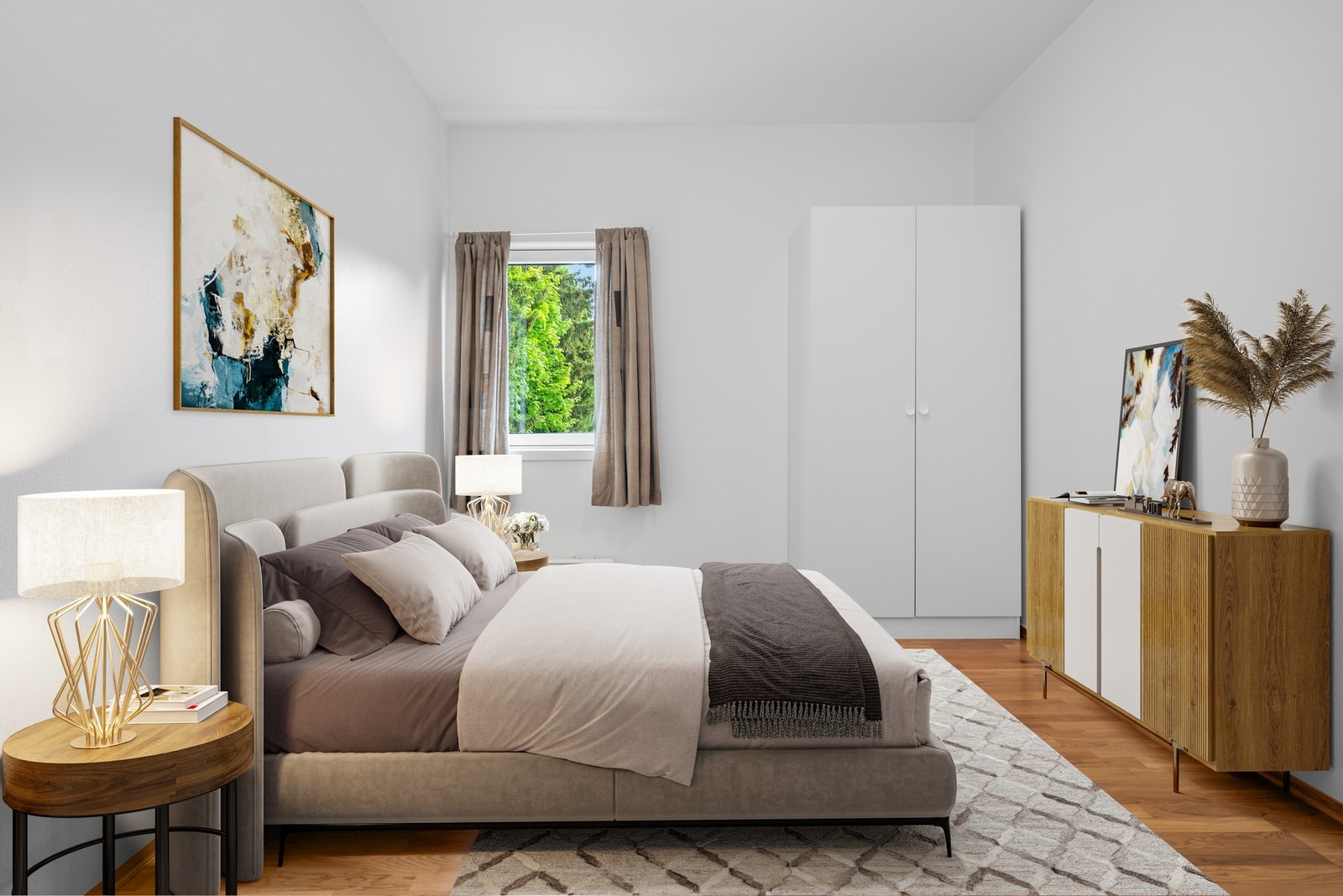 Soverom på 12m². Digitalt møblert. Galleribilde