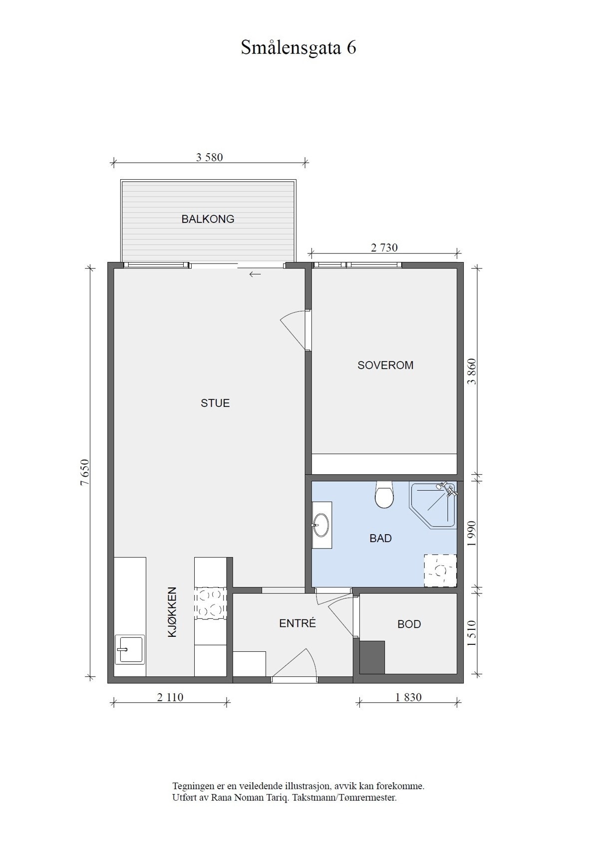 Målsatt plantegning av leiligheten. Galleribilde