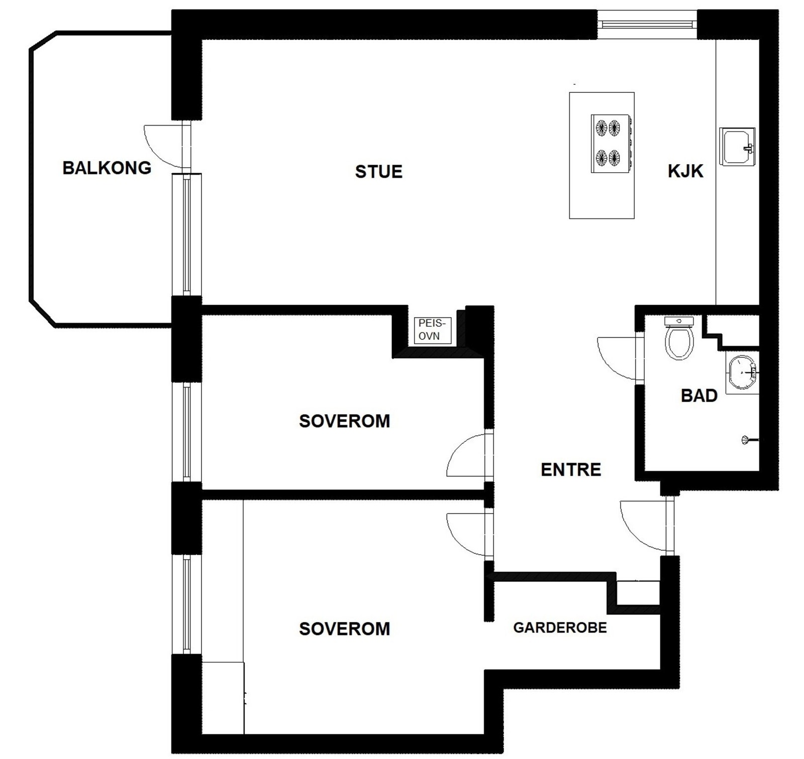 Planskisse. I tillegg disponerer leiligheten hele 3 boder. Galleribilde