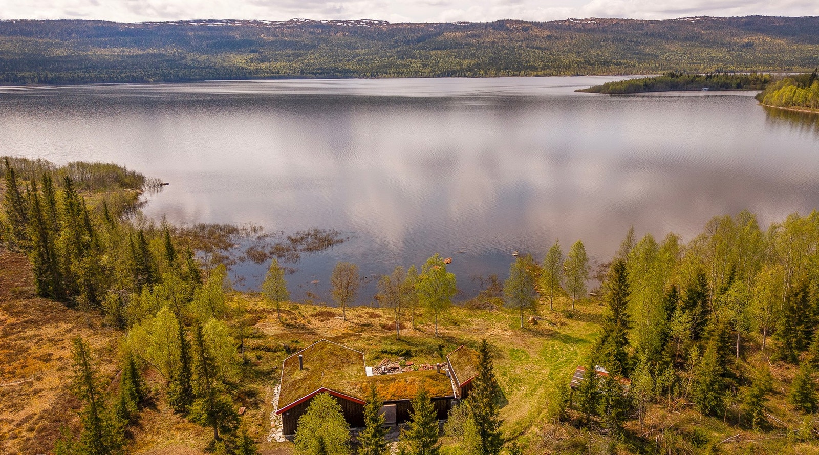Hytta ligger vakkert til ved Kvesjøen, i naturskjønne omgivelser i Lierne Galleribilde