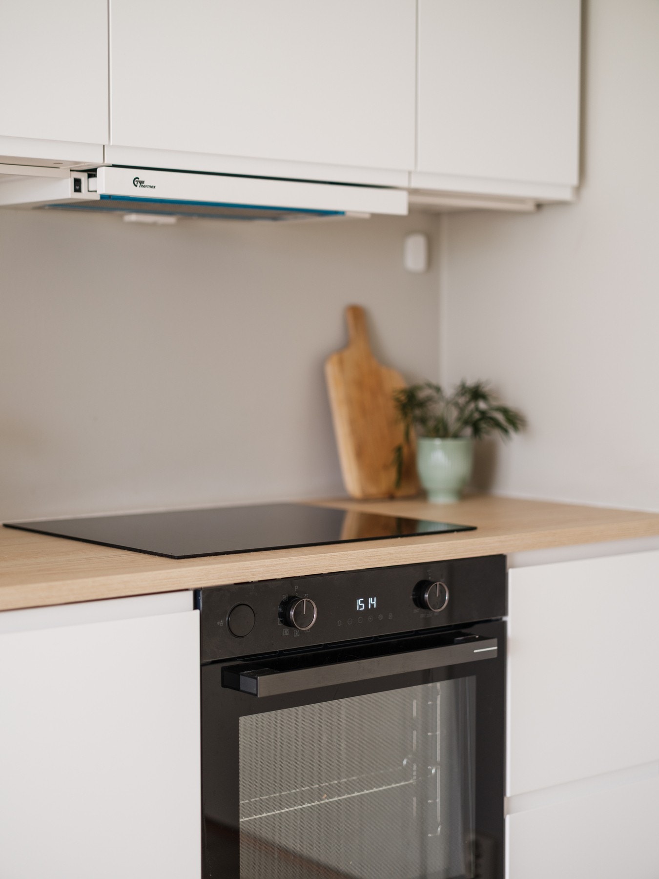 Av integrerte hvitevarer er det kjøleskap med fryser, oppvaskmaskin, stekeovn og nedsenket induksjonstopp. Galleribilde