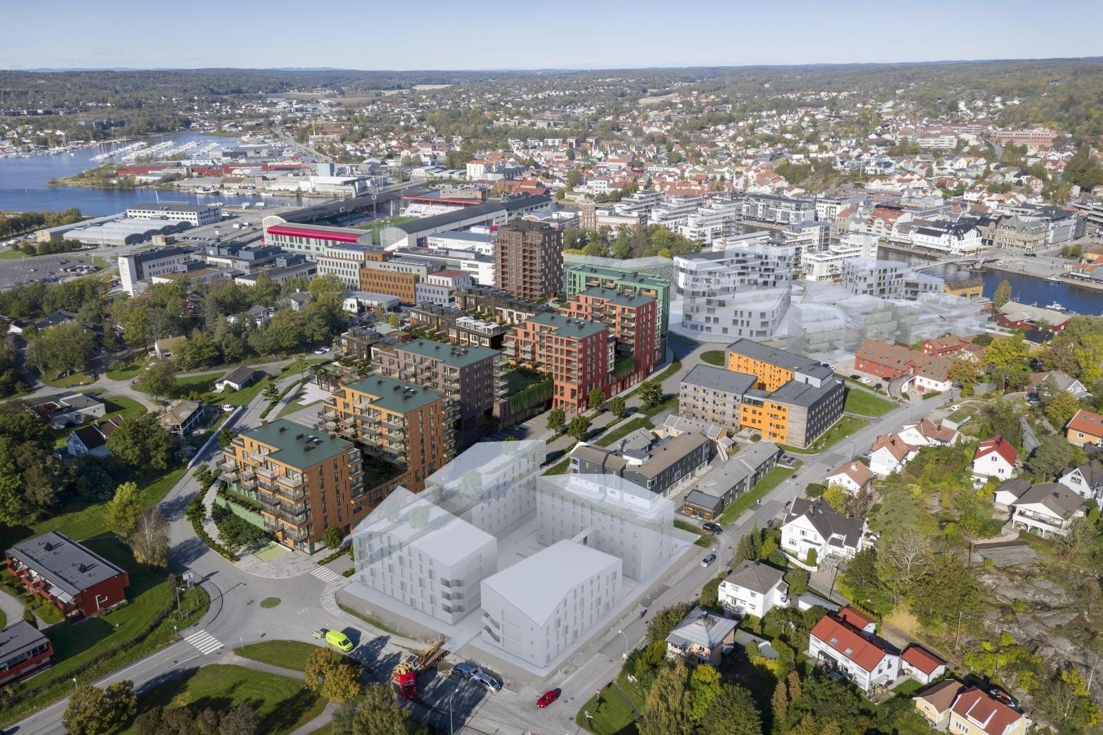 Illustrasjon Byhaven,Tårnene m.mer. Værste vokser frem, her bor man midt i smørøyet i en bydel som blir satset på for fremtiden Galleribilde