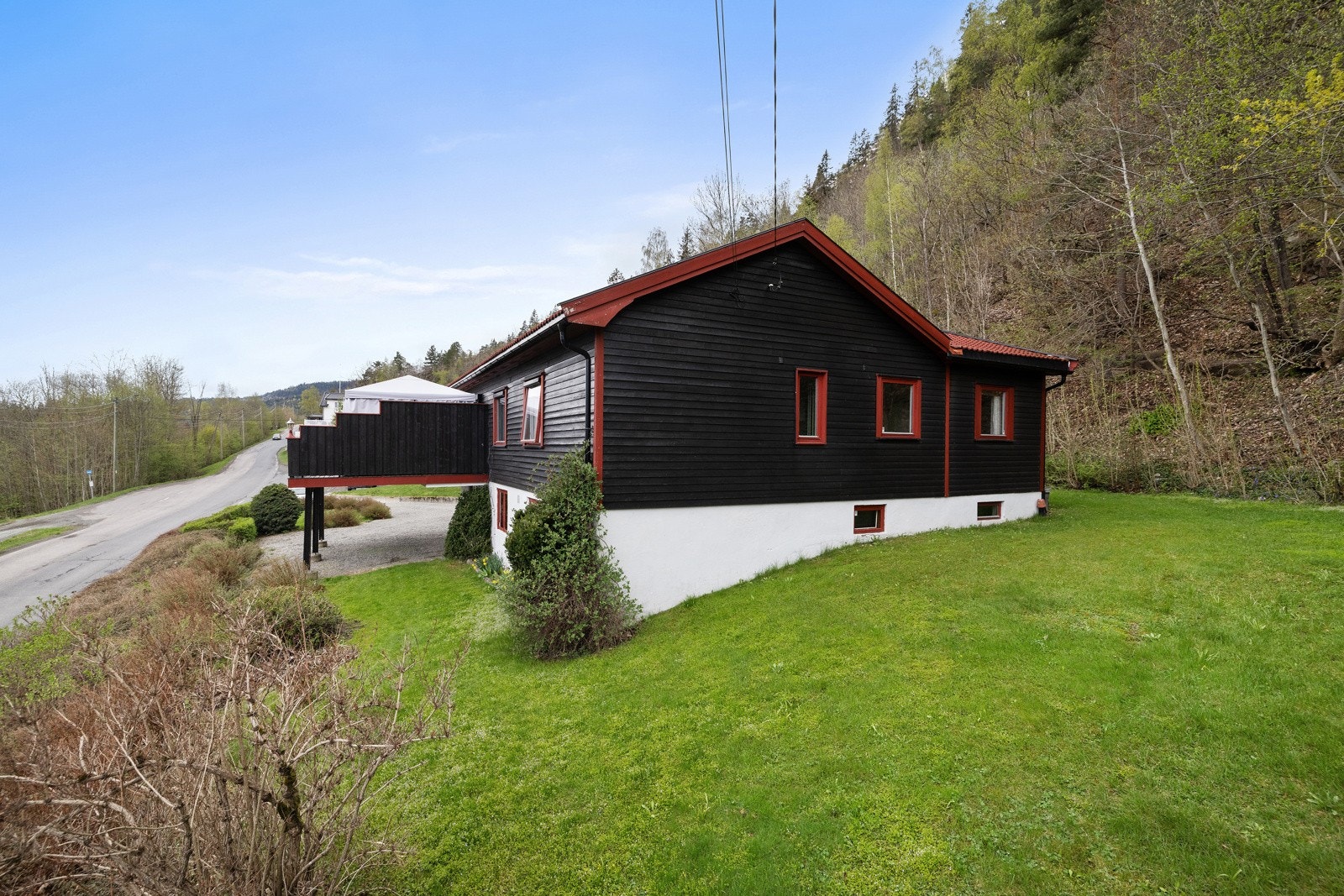 Romslig tomt med gressplen. Galleribilde