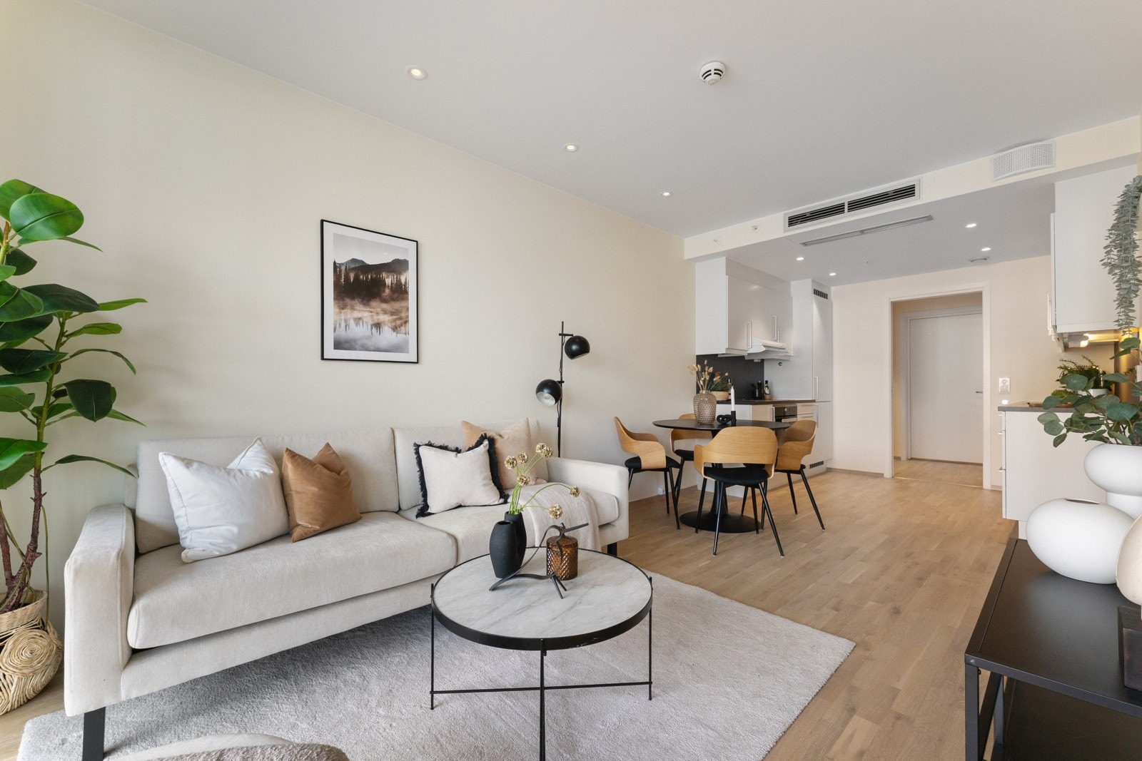 - Her er det god plass til en passende sofagruppe og TV-løsning, med spisebord som et naturlig skille mellom sonene - Galleribilde
