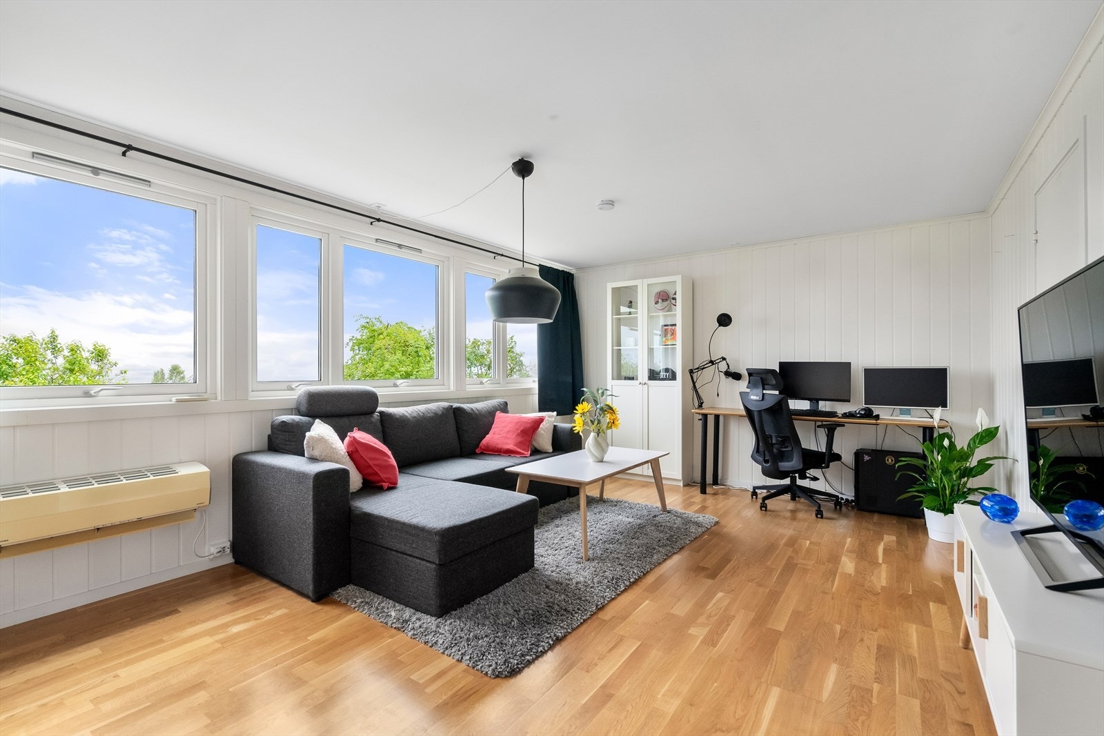 Stuen er utstyrt med en varmepumpe for ekstra komfort året rundt Galleribilde