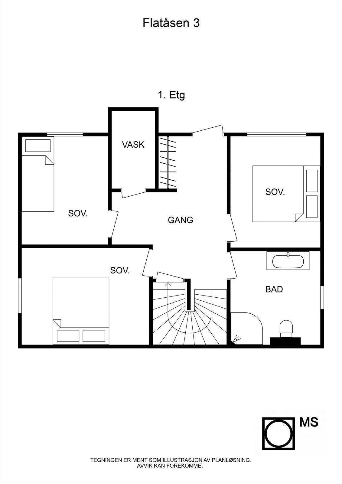Floorplan letterhead - Flatåsen 3 - 1. Etg - 2D Floor Plan Galleribilde