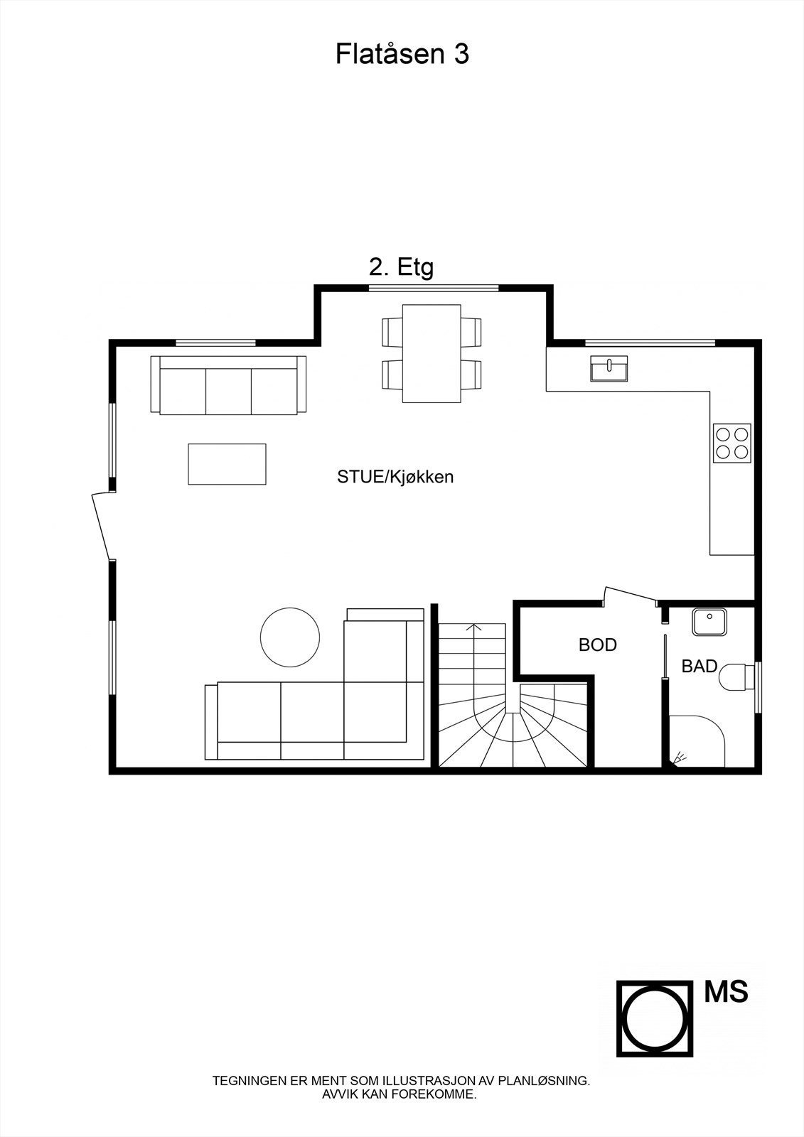 Floorplan letterhead - Flatåsen 3 - 2. Etg - 2D Floor Plan Galleribilde