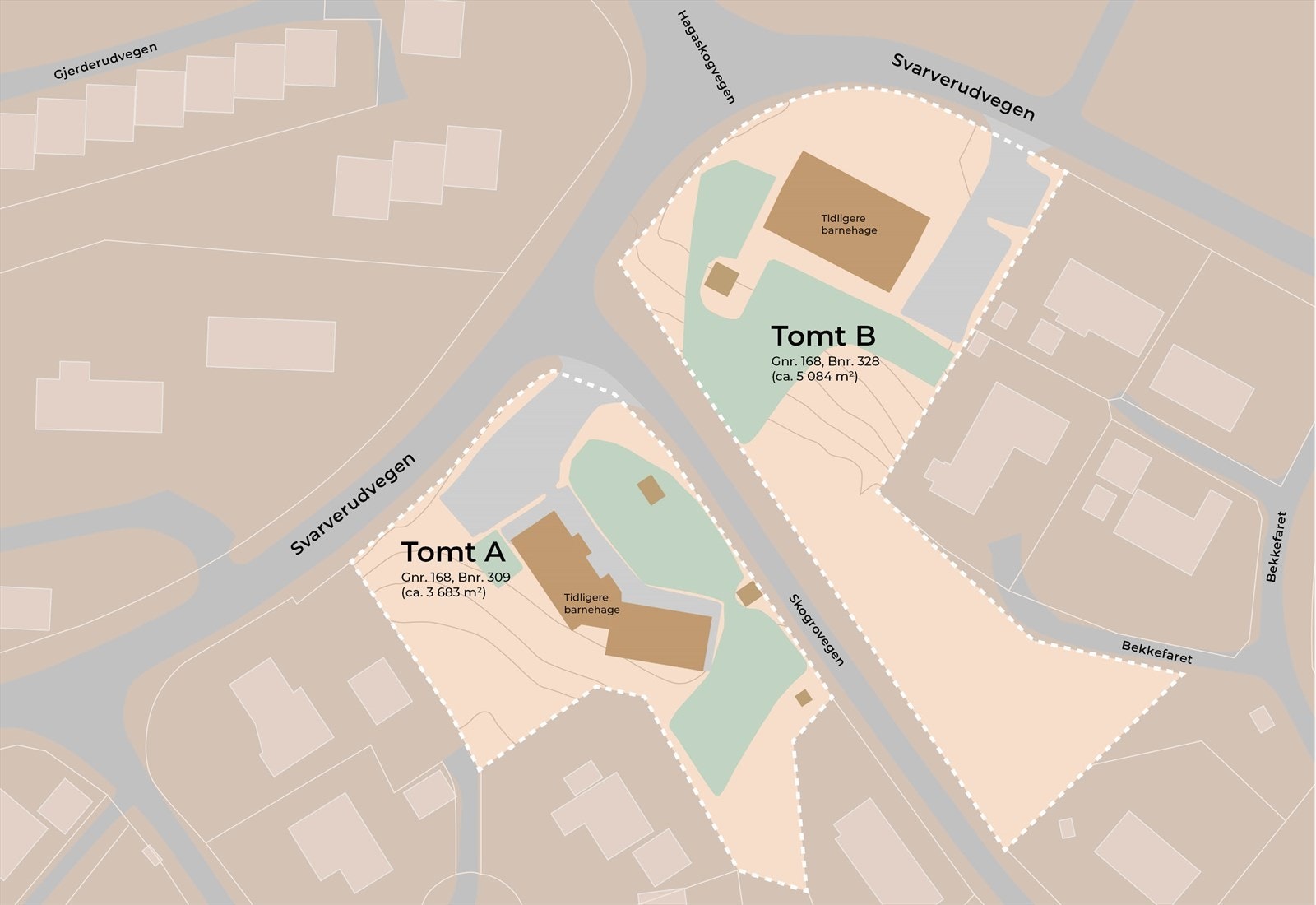 Illustrasjonskart. Tomt B er Svarverudvegen 109. Galleribilde