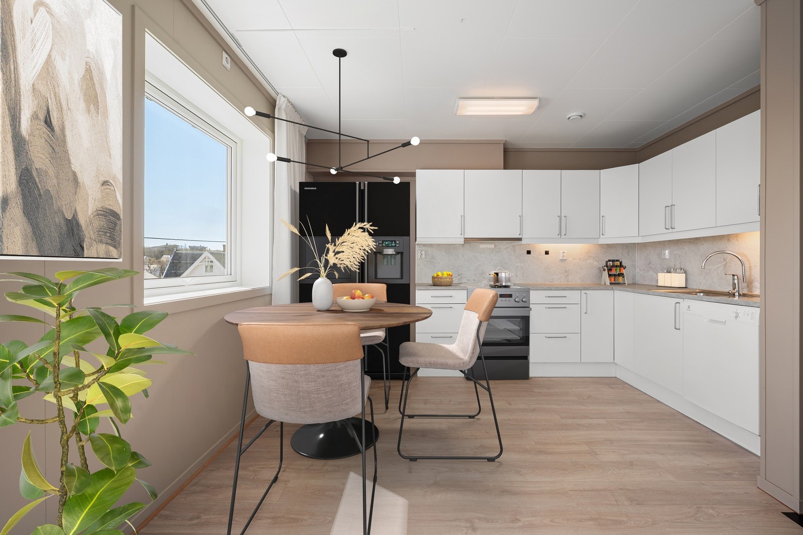 Kjøkken og spisestue med digital møblering Galleribilde