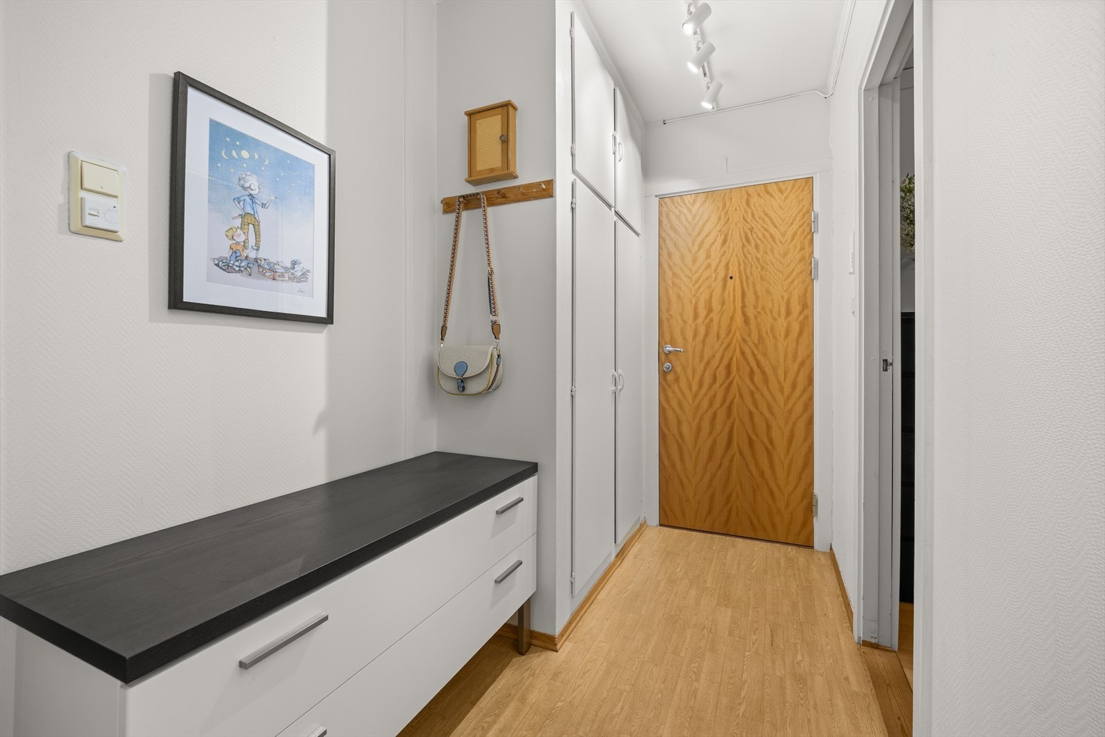 Velkommen inn i gang med plass til oppbevaring i plassbygget skap Galleribilde