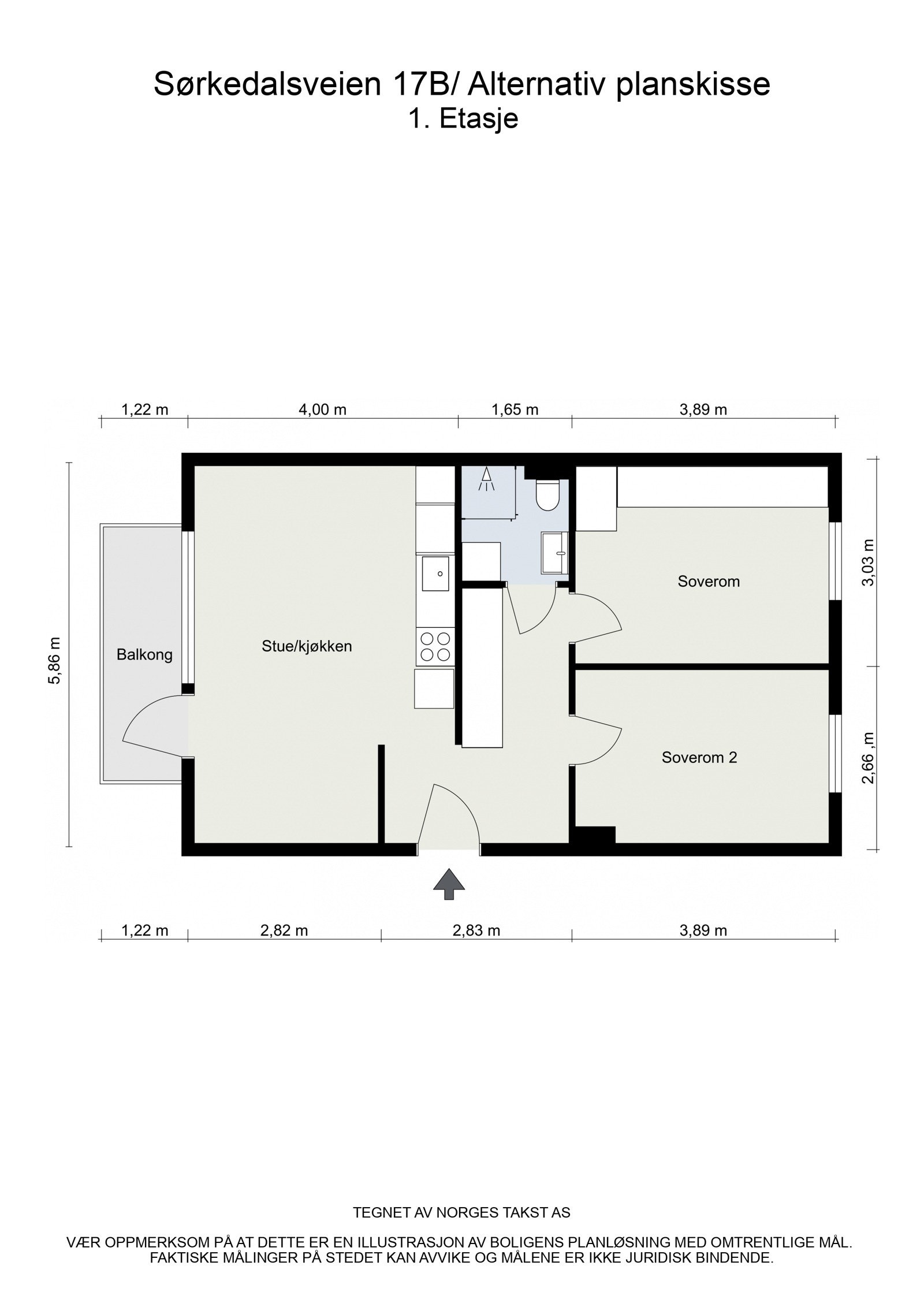 Alternativ plantegning er laget for å skissere en mulighet. Tiltaket kan være søknadspliktig. Det er mulig å søke godkjenning av tiltaket, men det er ikke gitt at slik godkjenning vil bli gitt. Galleribilde