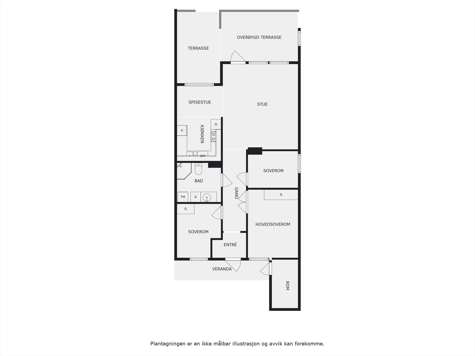 Leiligheten har en gjennomgående og god planløsning med romslig stue, kjøkken med spiseplass, baderom, 2 soverom og bod med vindu som er innredet som et soverom. Galleribilde