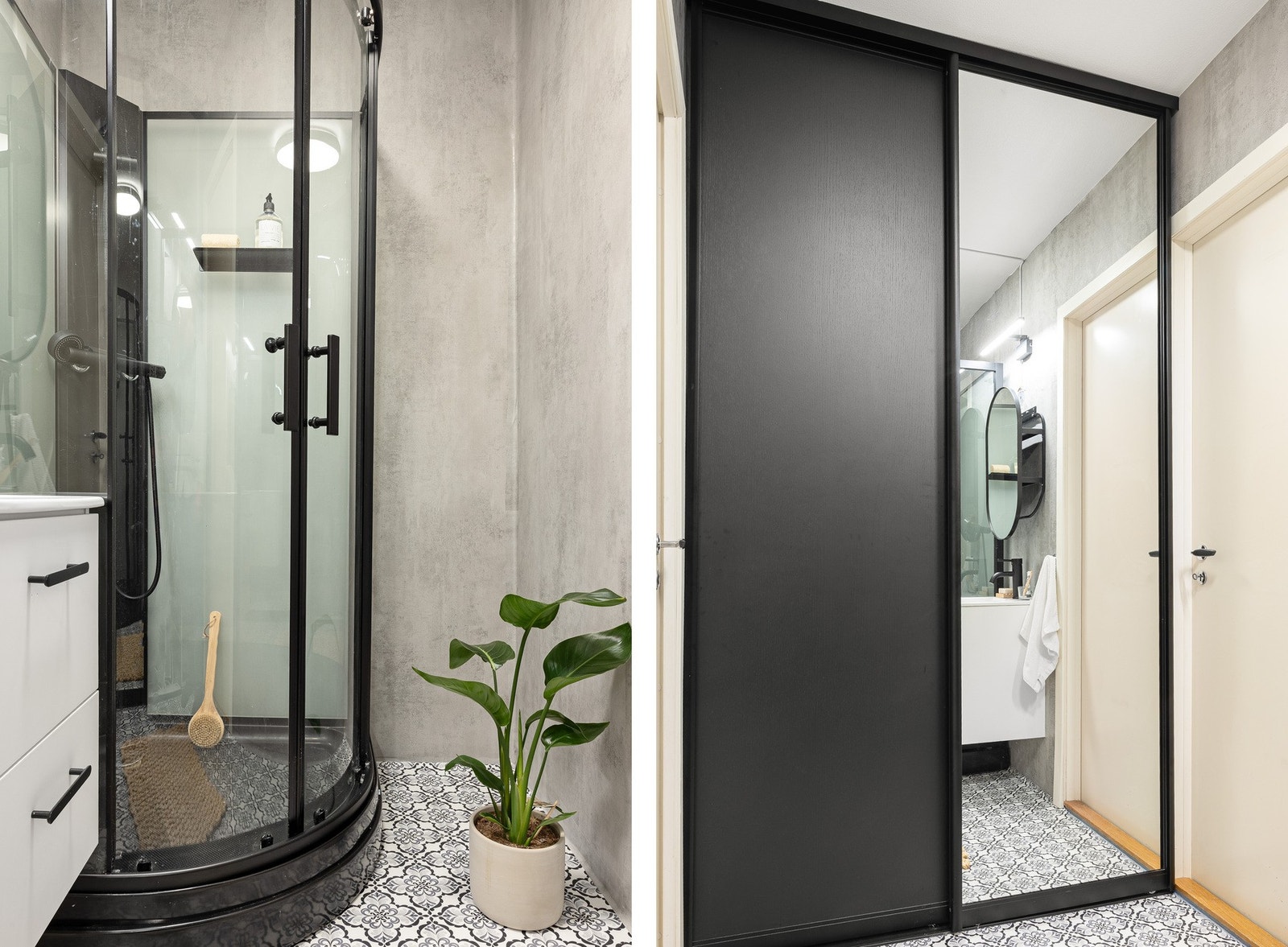 Badet har et areal på 4 kvm og har belegg på gulv, tapet på vegger og slett malt himling. Galleribilde