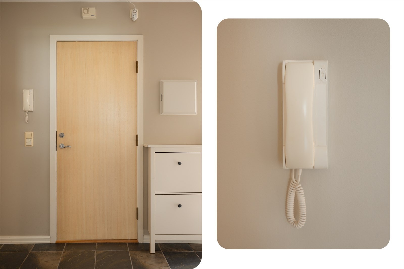 Porttelefonen gjør det enkelt å slippe inn gjester. I tillegg disponerer boligen en ekstern bod i kjelleren på 5,4 kvm, som gir ekstra lagringsplass. Galleribilde