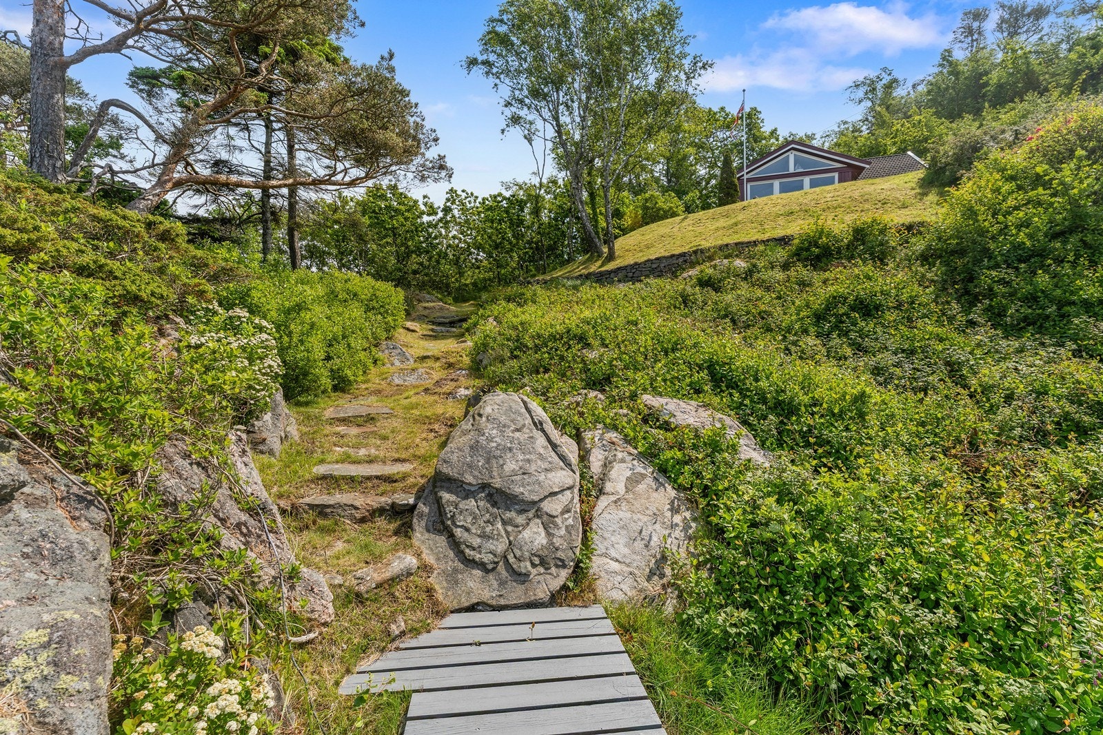 Koselig sti opp til hytten og det fine uteområdet Galleribilde