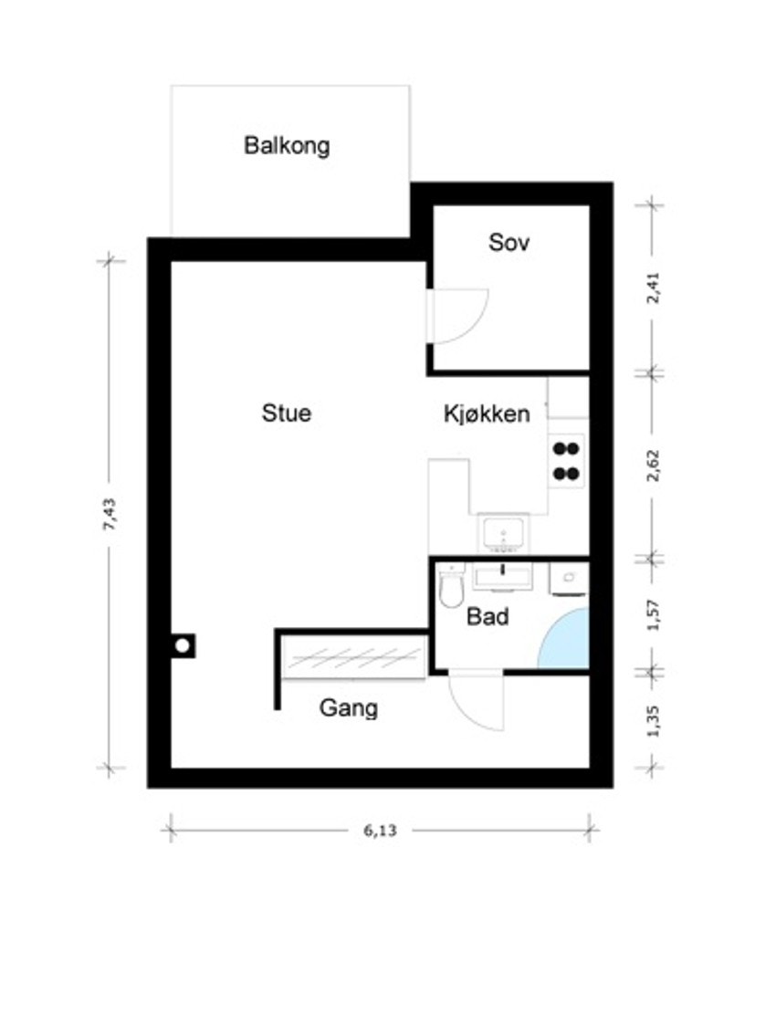 Planskisse. Den er utarbeidet av bygningssakkyndig og er hovedsakelig tiltenkt illustrasjon. Galleribilde