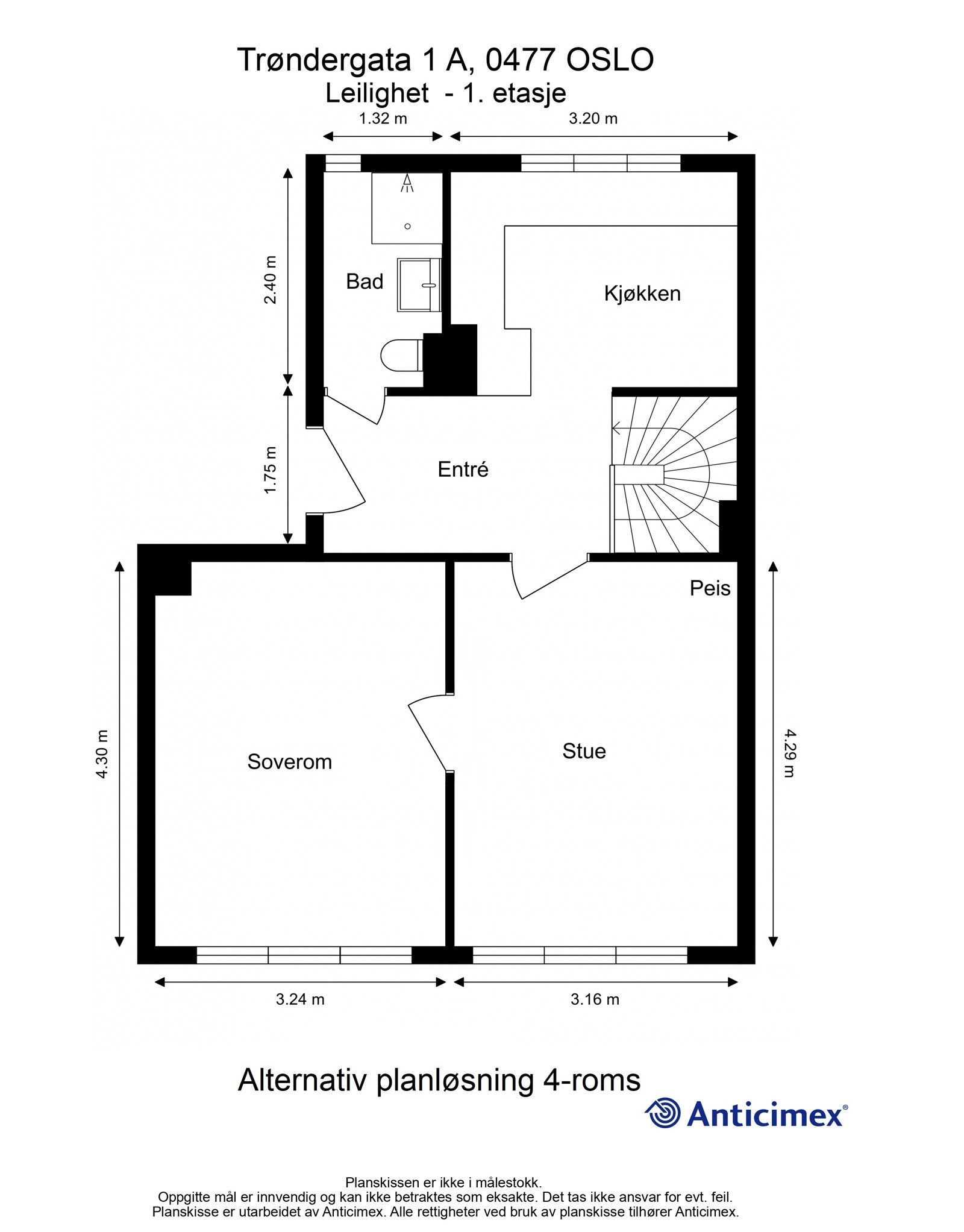 Alternativ plantegning 4-roms - 1.etasje Galleribilde