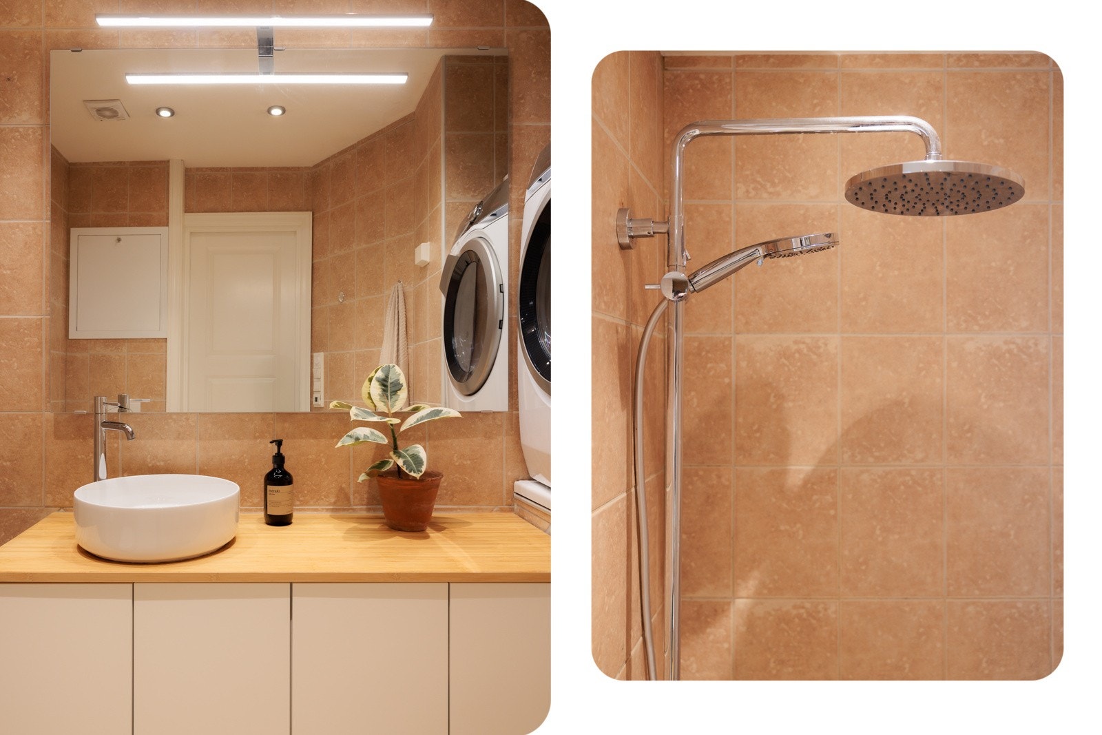 Dusjarmatur og baderomsmøblement med servant ble skiftet i 2024. Galleribilde