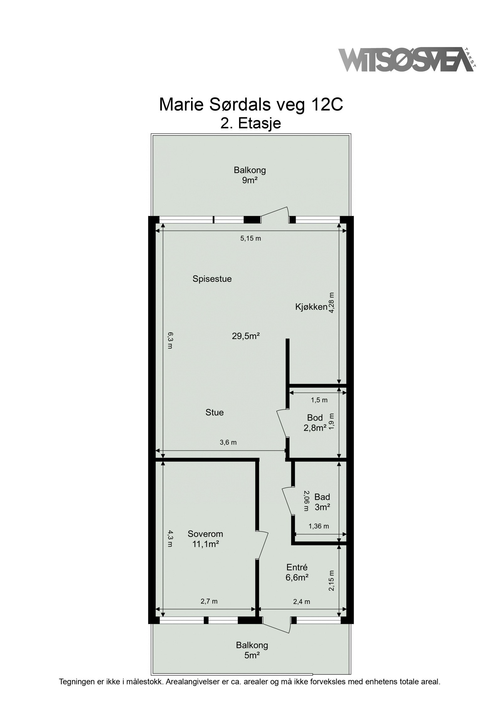 Planskisse med arealer fra takstmann. Galleribilde