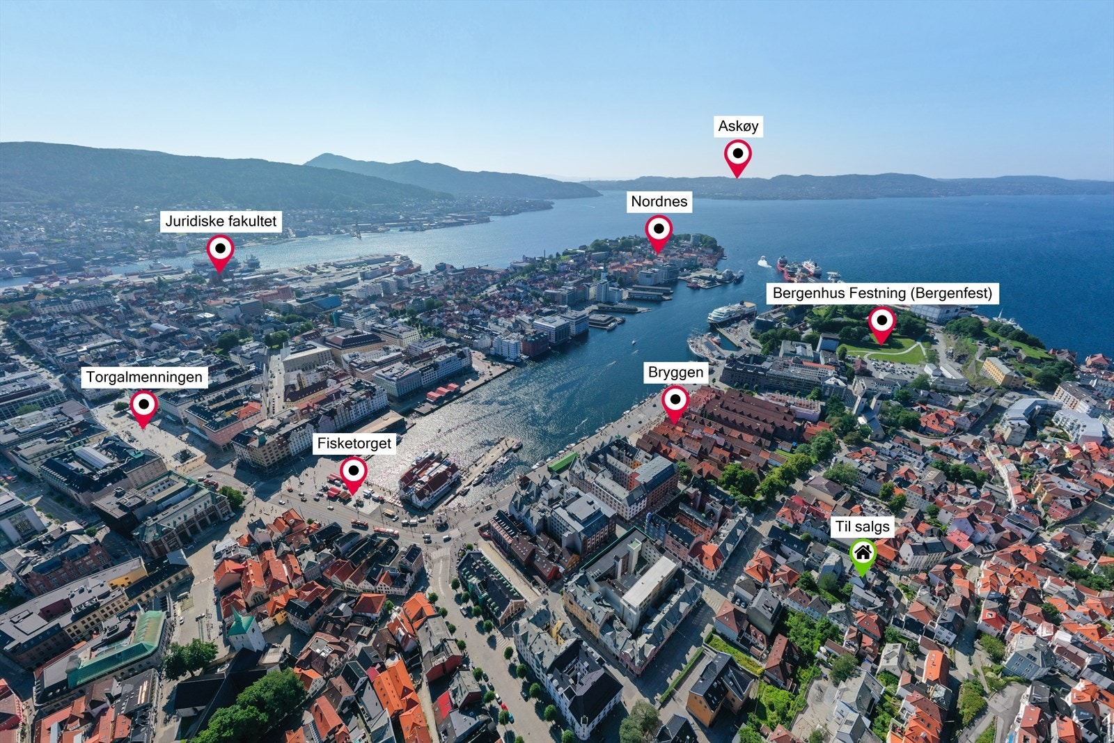 Nikolaikirkealmenningen 5B ligger på historisk grunn 1 min. gange fra Bryggen og Fisketorget. Galleribilde