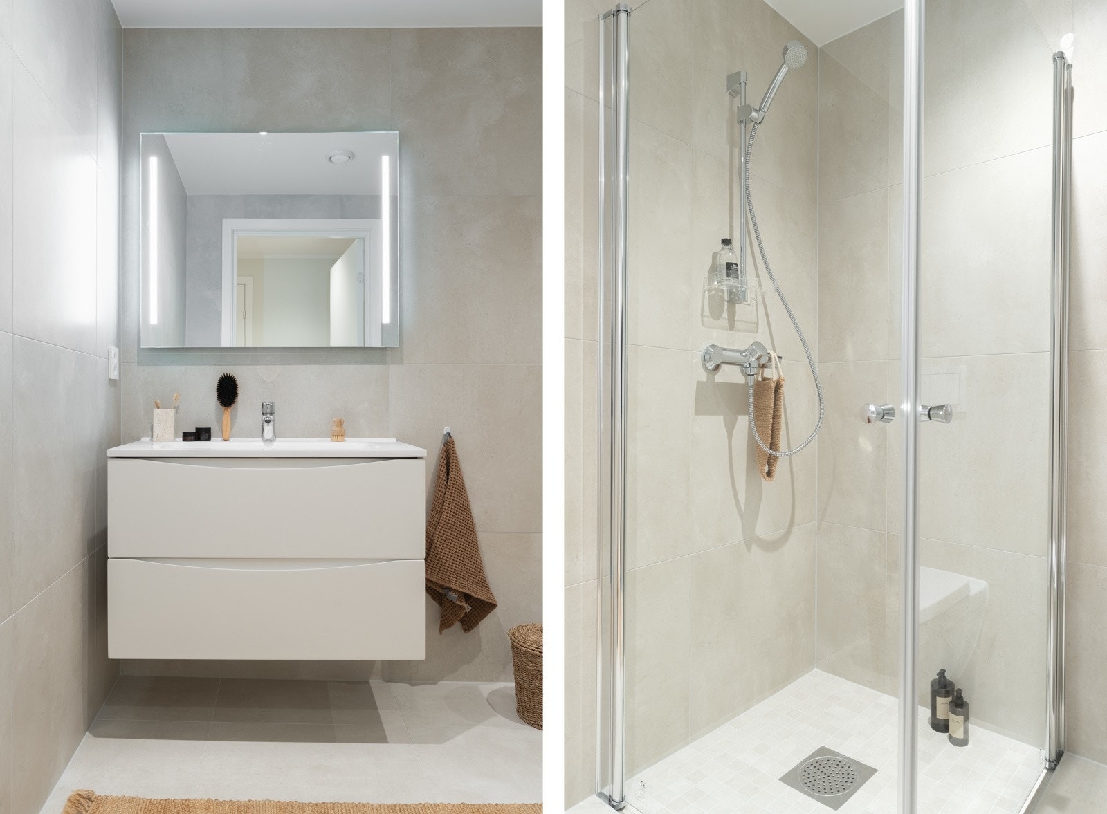 Begge badene er helfliset med moderne 60x60 fliser! Galleribilde