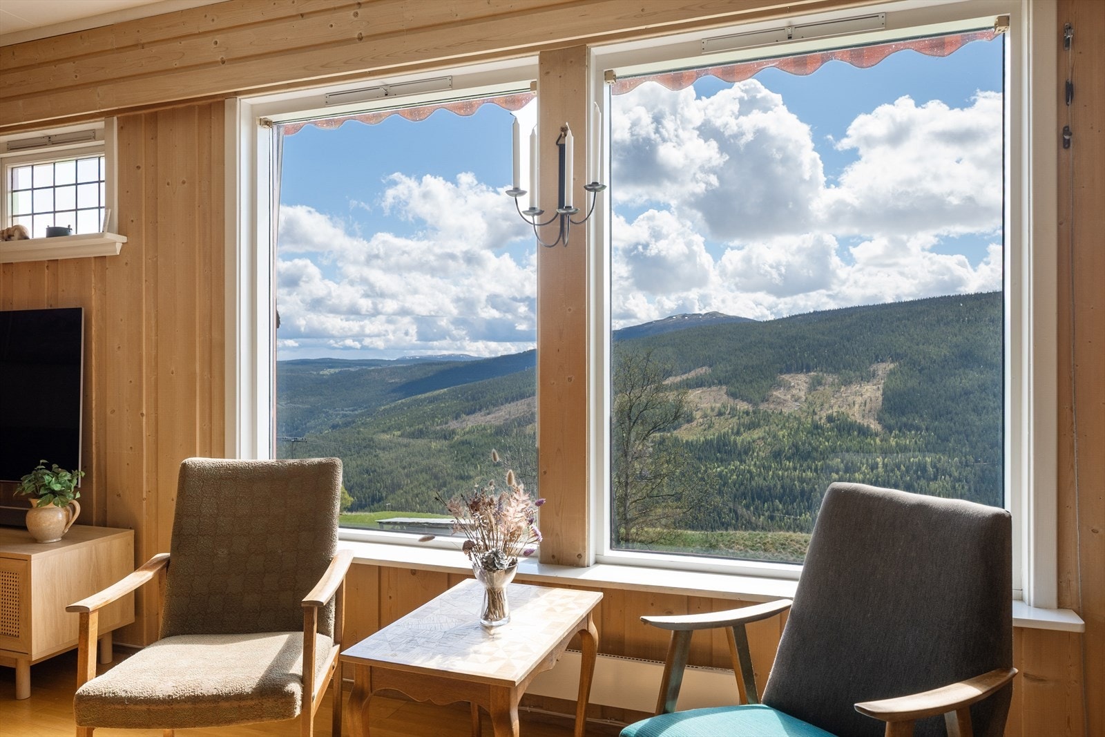 Den flotte utsikten kan nytes fra sofakroken. Galleribilde