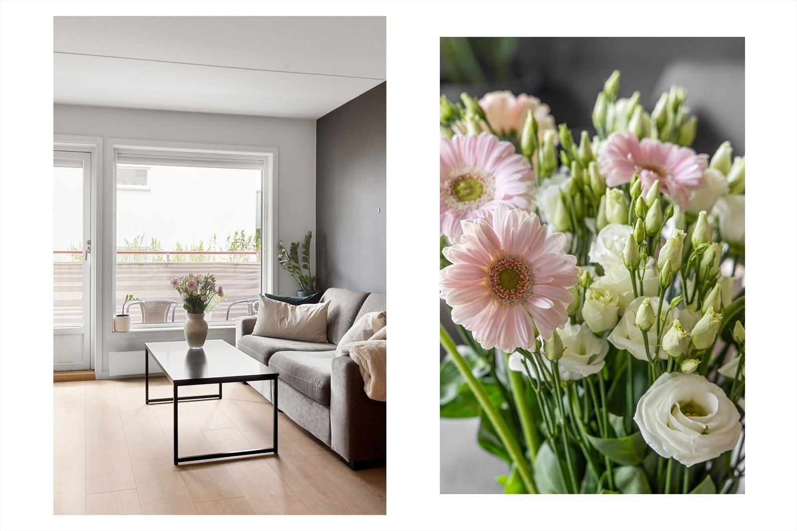 Stuen er lys og innbydende med store vindusflater, stilrene overflater og utgang til balkong. Galleribilde