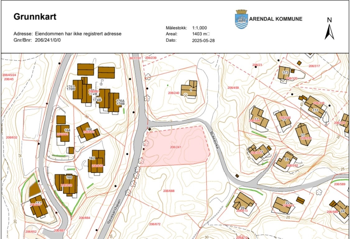 Kartskisse, eiendommen markert med rødt Galleribilde
