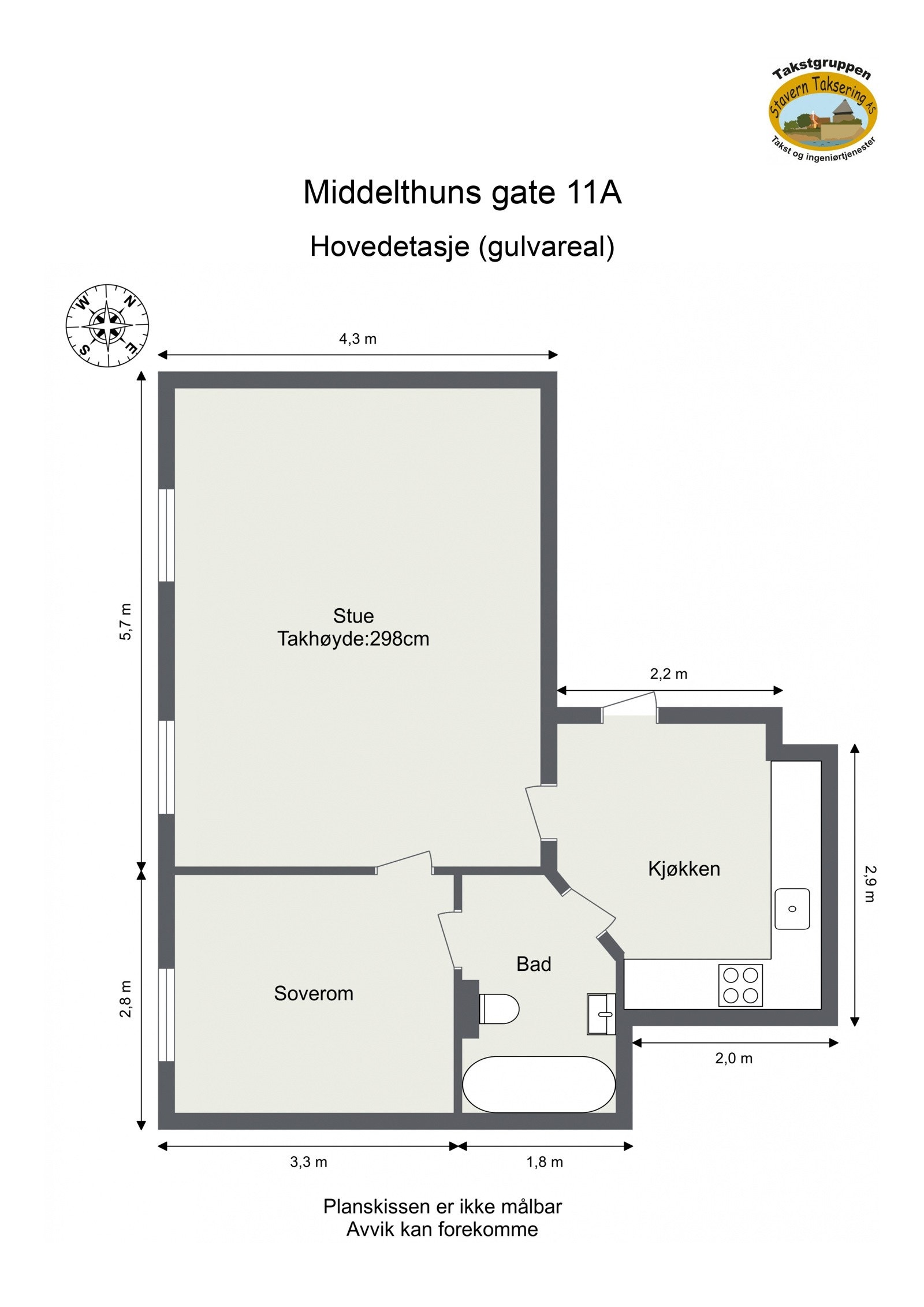 Floorplan letterhead - Middelthuns gate 11A - Hovedetasje (gulvareal) - 2D Floor Plan Galleribilde