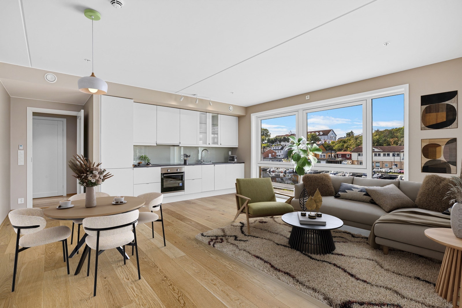 Stue med åpen kjøkkenløsning (digitalt stylet) Galleribilde