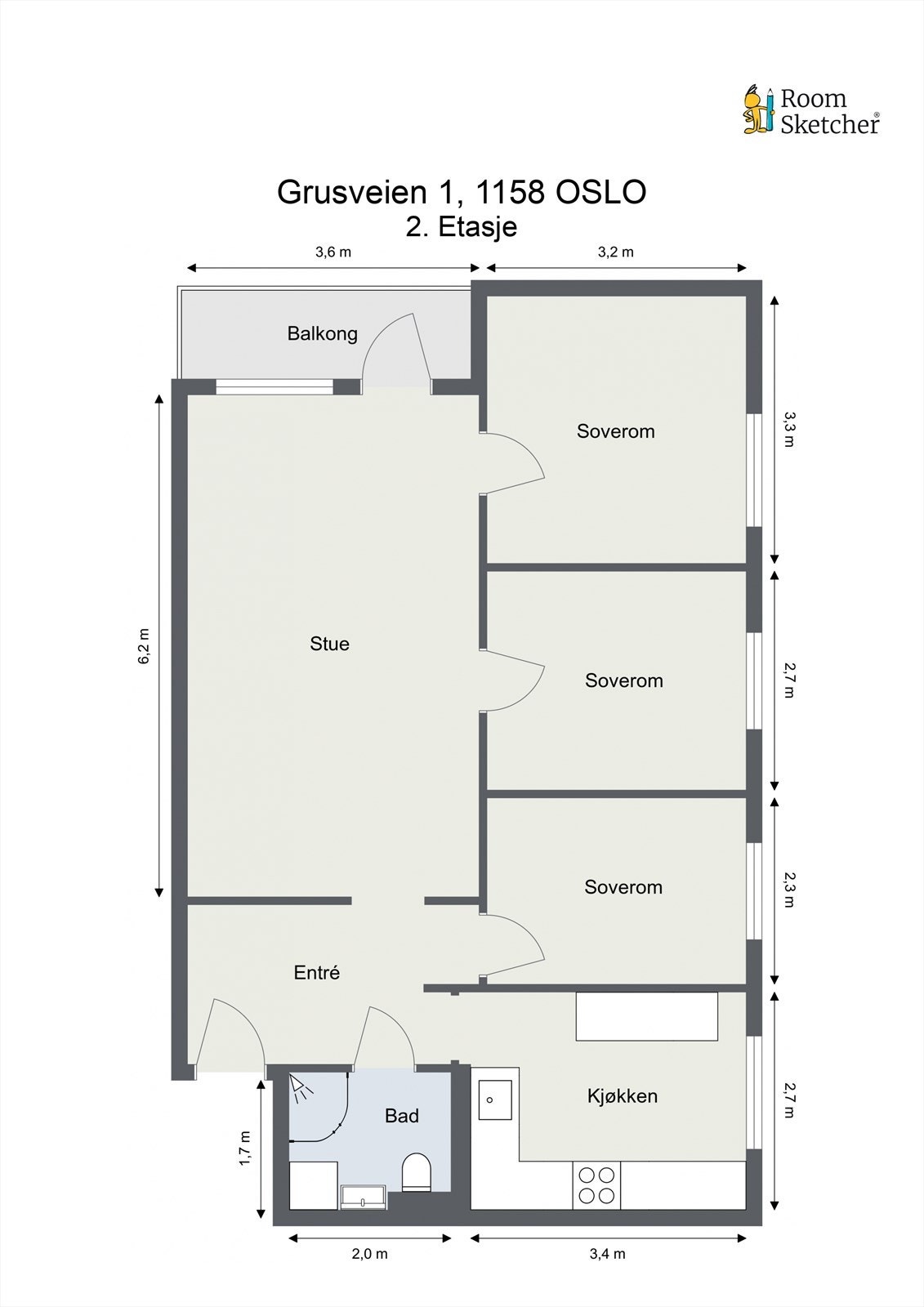 Planskisse - I tillegg disponerer leiligheten to boder Galleribilde